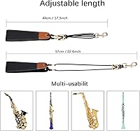 Vista 6 de RANMING Saxophone Neck Strap,Leather Saxophone Strap Closed Swivel Metal Hook with Rubber Ring,Adjustable length Alto Sax Neck Strap for Soprano