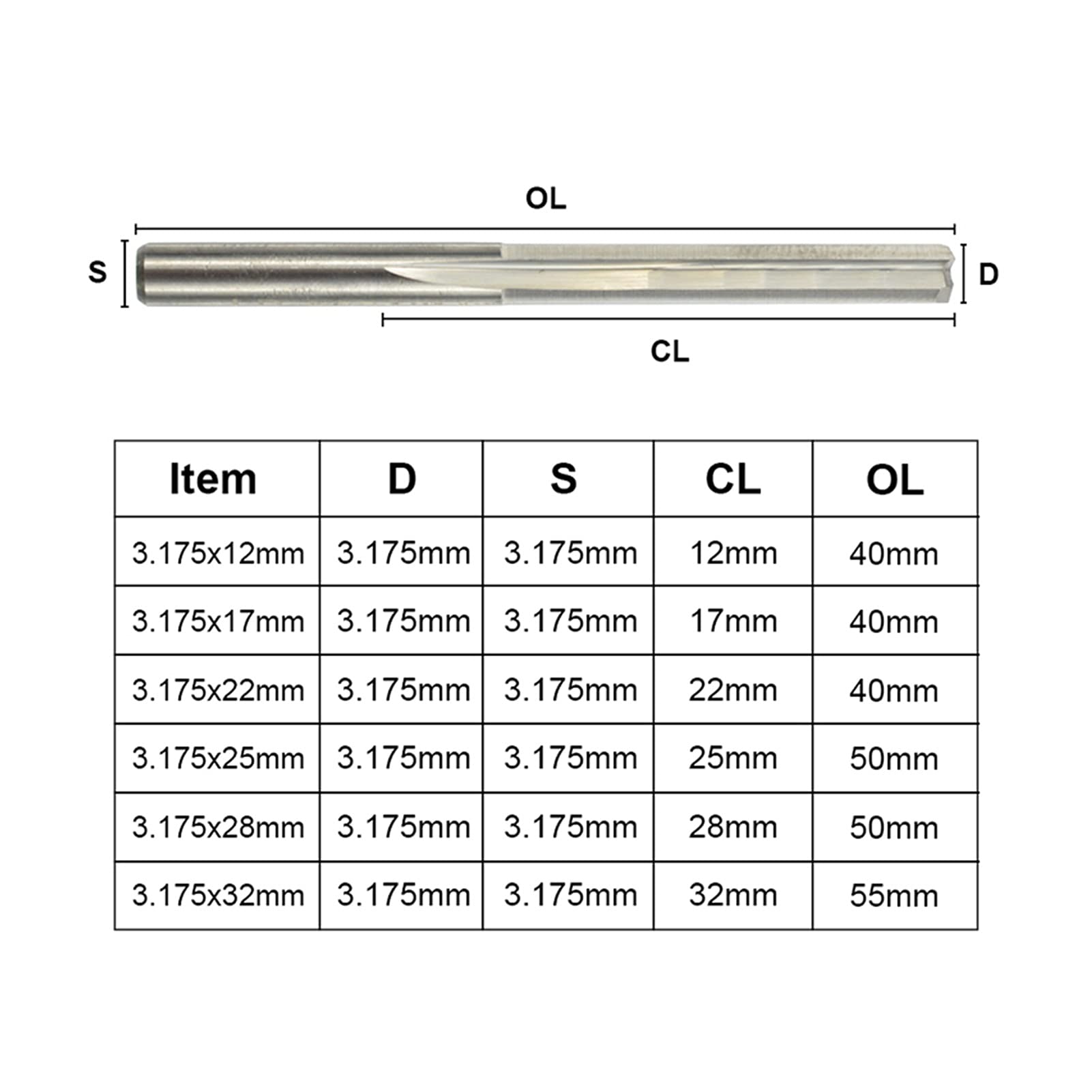 Juego de Fresas de carburo for carpintería, 10 Brocas CNC de 2 Flautas, Fresa Recta for Madera, MDF y plástico, vástago de 3,175 mm.(10pcs 3.175x12mm)