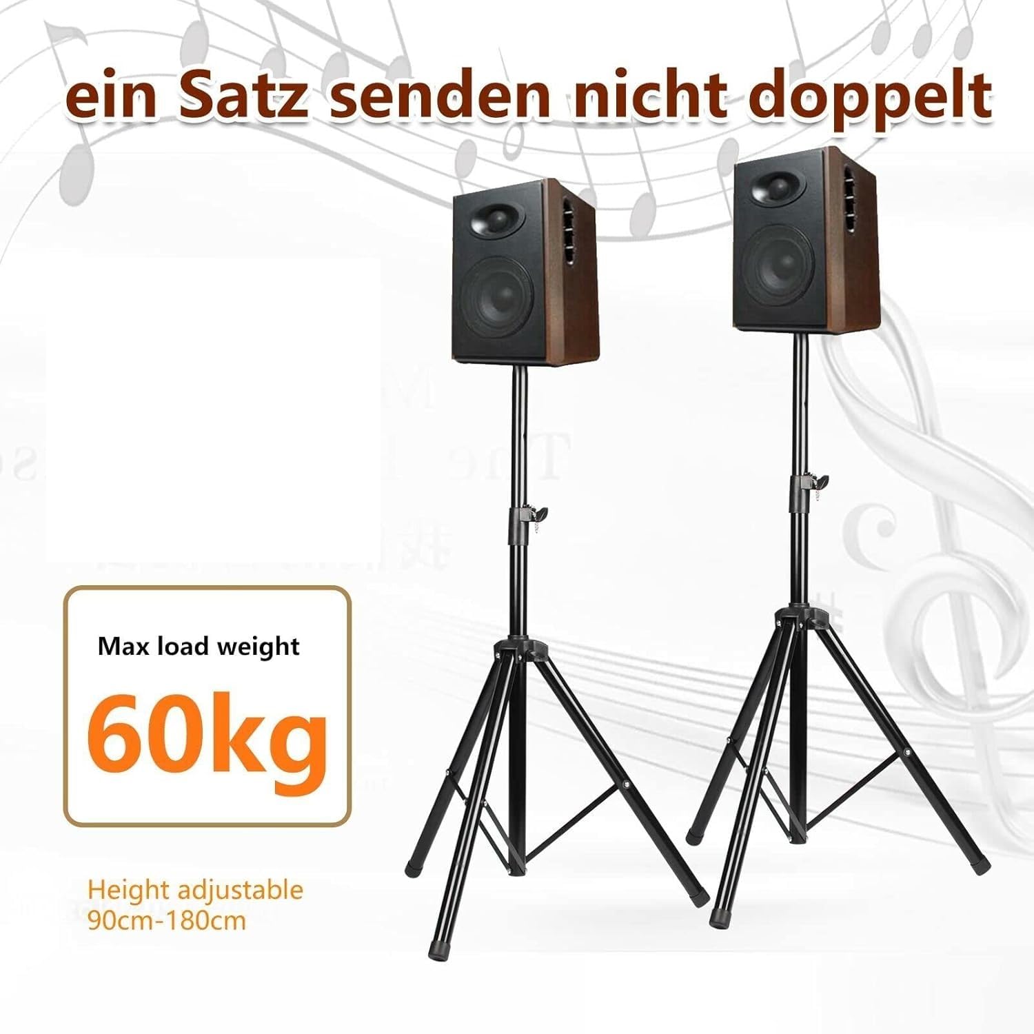 2er Set Lautsprecherständer, Höhenverstellbare Boxenständer 90–180 cm, Lautsprecher Stativ Hochständer Speaker Stand für Heimkino, Studio & Party