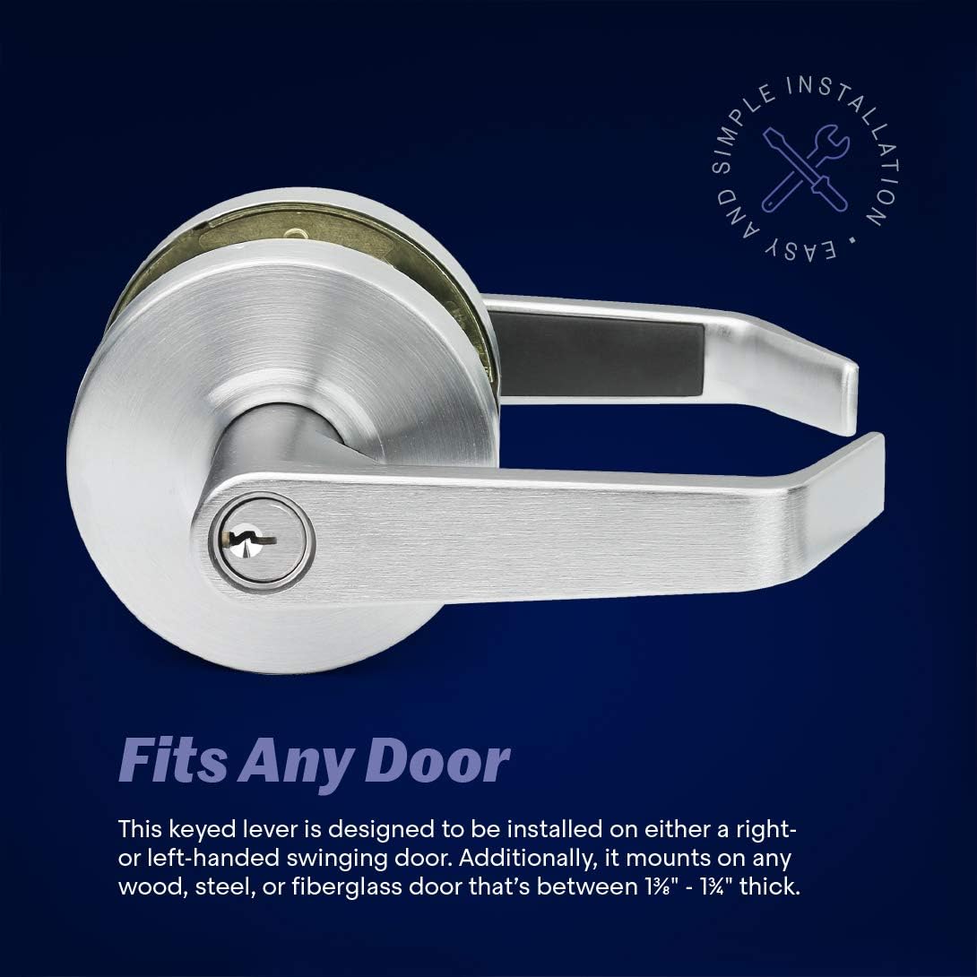 Holiday Deals 🛒 Door Handle Cylindrical Lock Entrance Lock Function Keyed Entry and Lock Brushed Chrome Finish LH5304LUS26D UL Certified ANSI/BHMA Grade 2 Commercial Door Lever for Heavy Duty Use 🔥 Door Handle Cylindrical Lock Entrance Lock Function Keyed Entry and Lock Brushed Chrome Finish LH5304LUS26D UL Certified ANSI/BHMA Grade 2 Commercial Door Lever for Heavy Duty Use