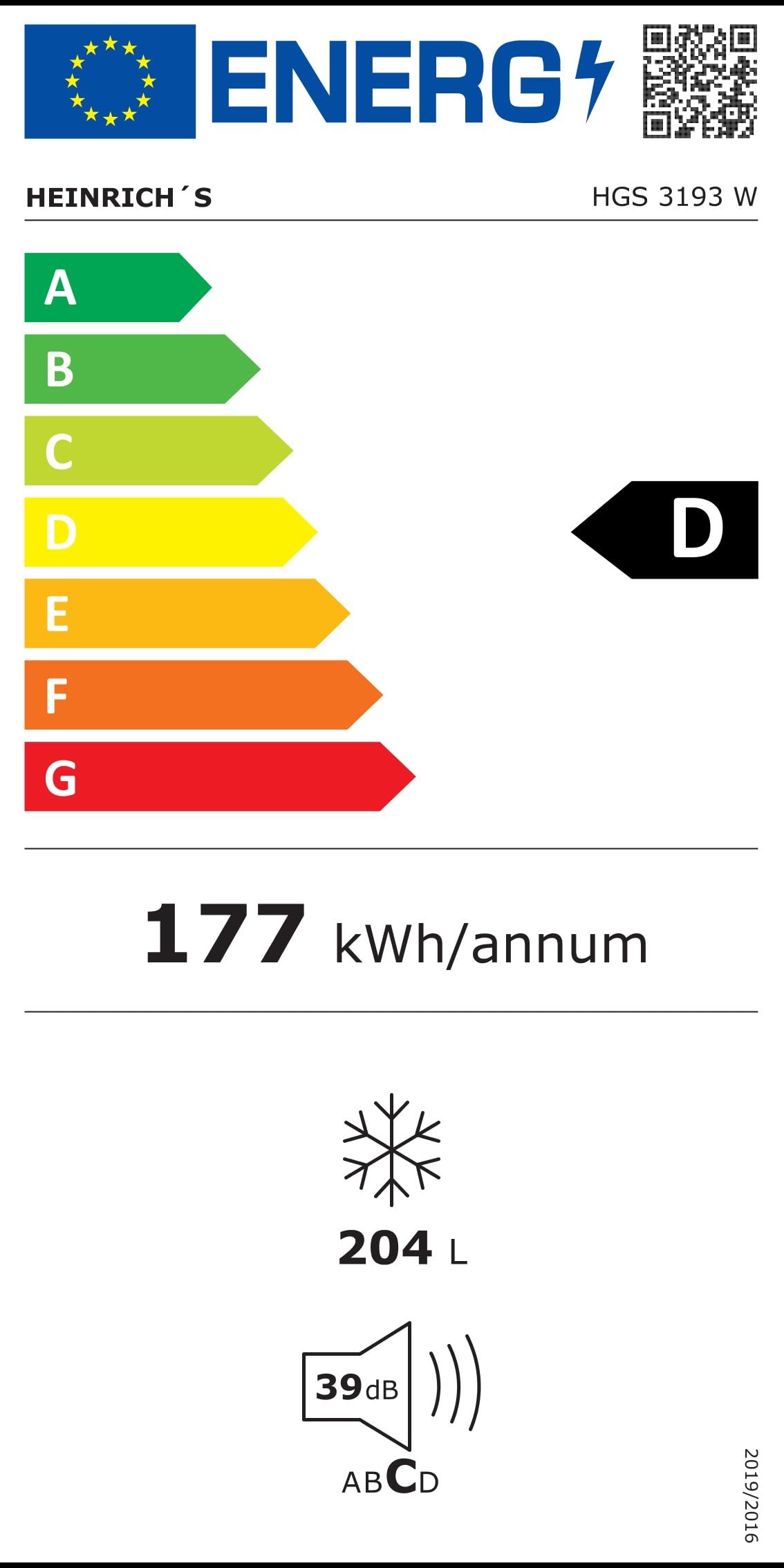 Heinrich´s Gefrierschrank 204L No-Frost -14°C~-22°C LED-Display wechselbarer Türanschlag weiß