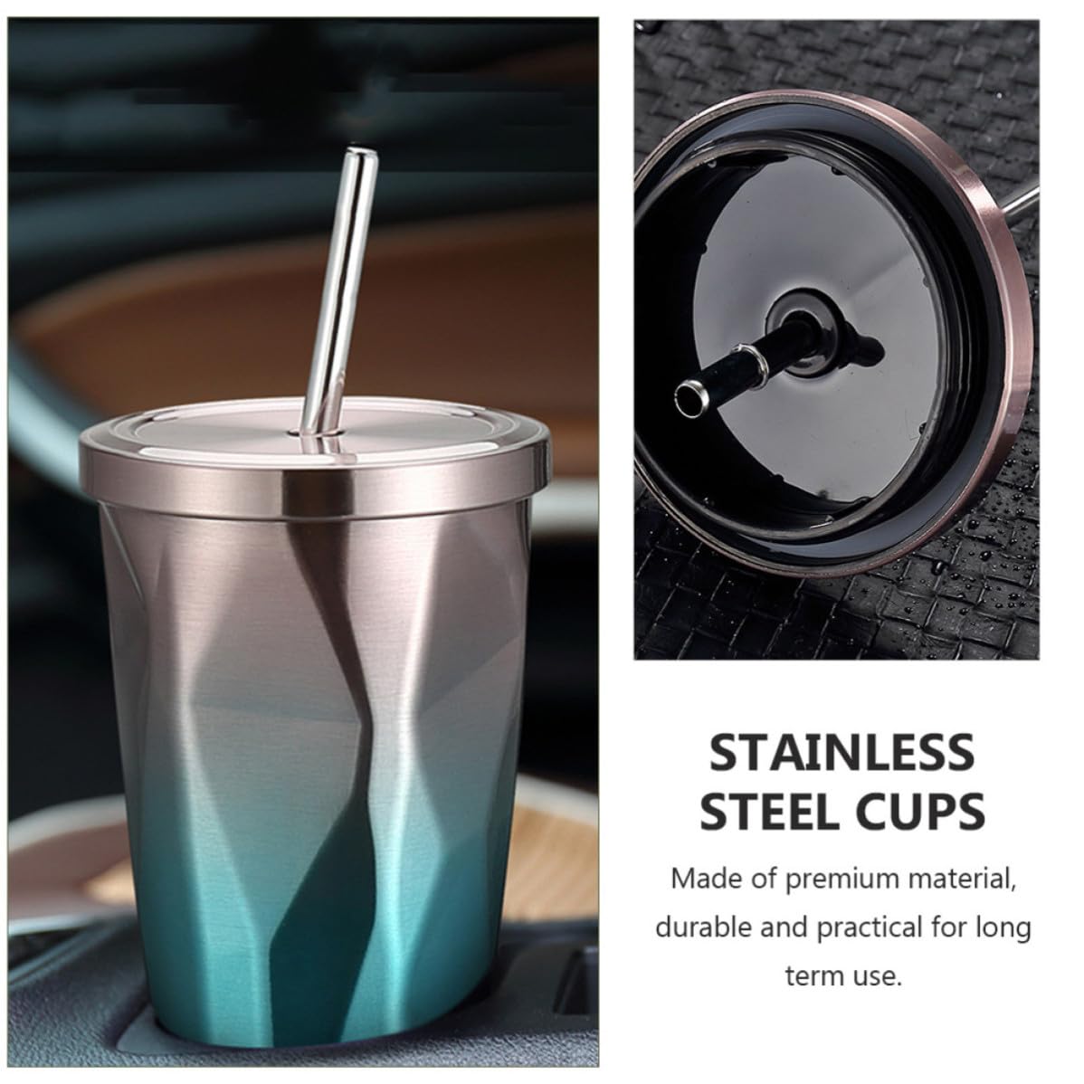 2 Stück pack Doppelwandige Edelstahl Isolierbecher mit Strohhalm Tragbar und Kreativ für Kaffee Zuhause oder Restaurant Modernes Design 500ml
