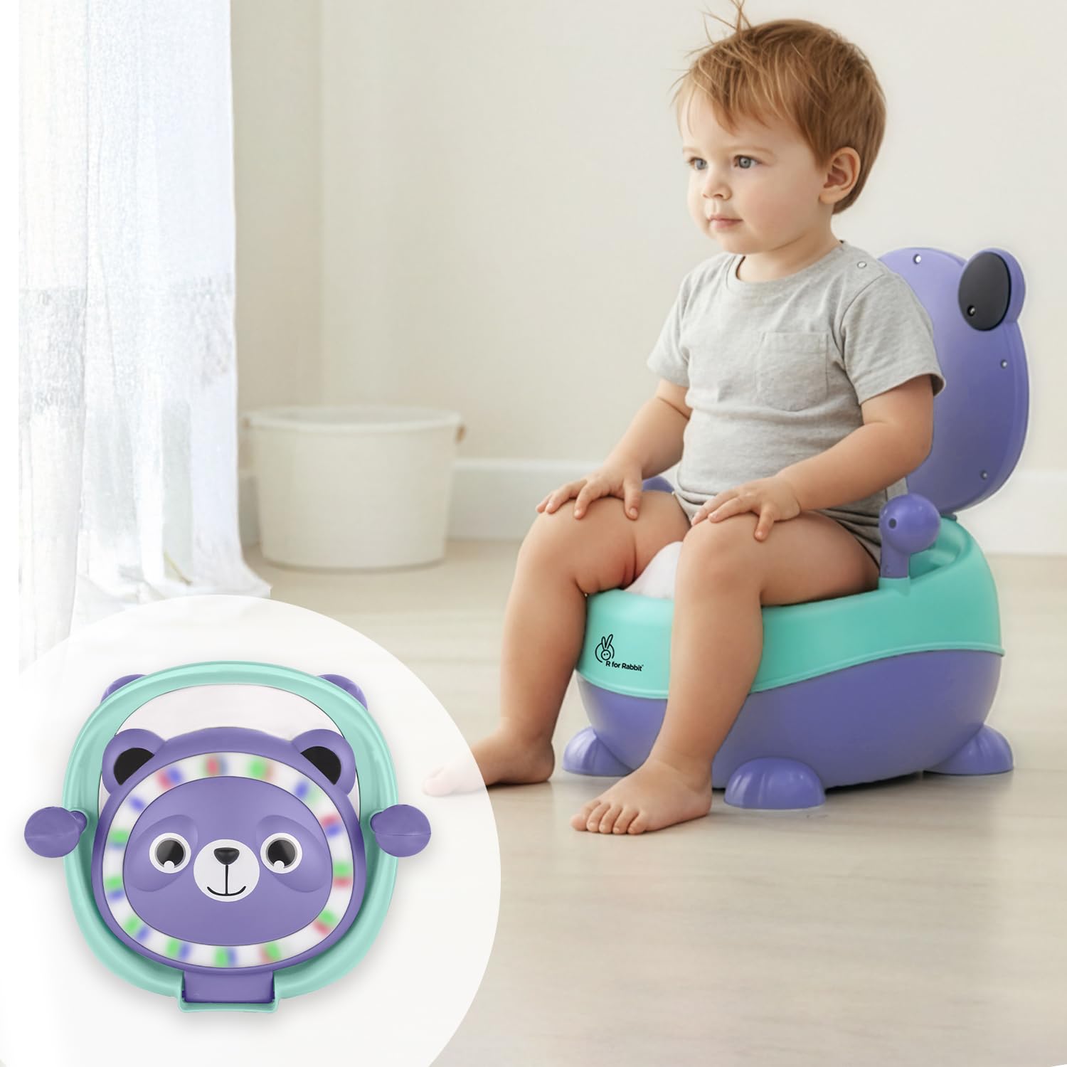 R for Rabbit Panda Potty Training Seat for Baby Ergonomic Backrest with Sturdy Grip Handle for New Born Babies/Infant/Kids Weight Up to 25Kg 6 to 48 Months (Purple Green)-image-23