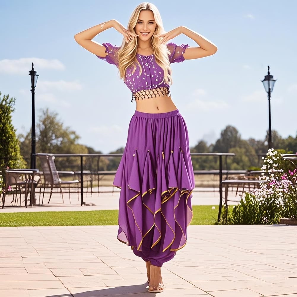Women's Belly Dance Tribal for Harem Pants Halloween Trousers Bloomers Gold Trim Dance Pants - Image 6