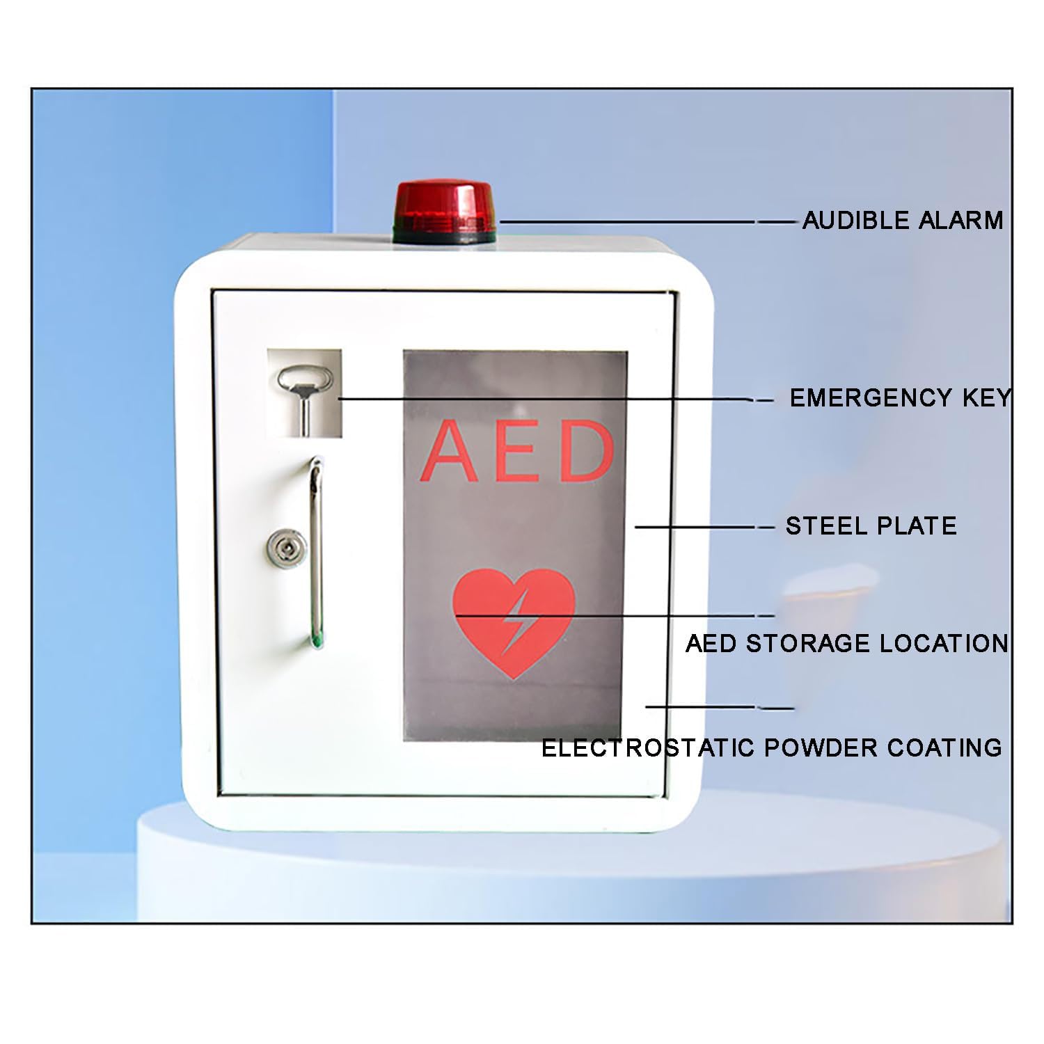 FUELIX AED-Schrank, Erste-Hilfe-AED-Defibrillator-Wandschrank Mit Schlüssel Und Alarm, Design Mit Abgerundeten Ecken Für Zuhause, Büro, Krankenpflege, Bus