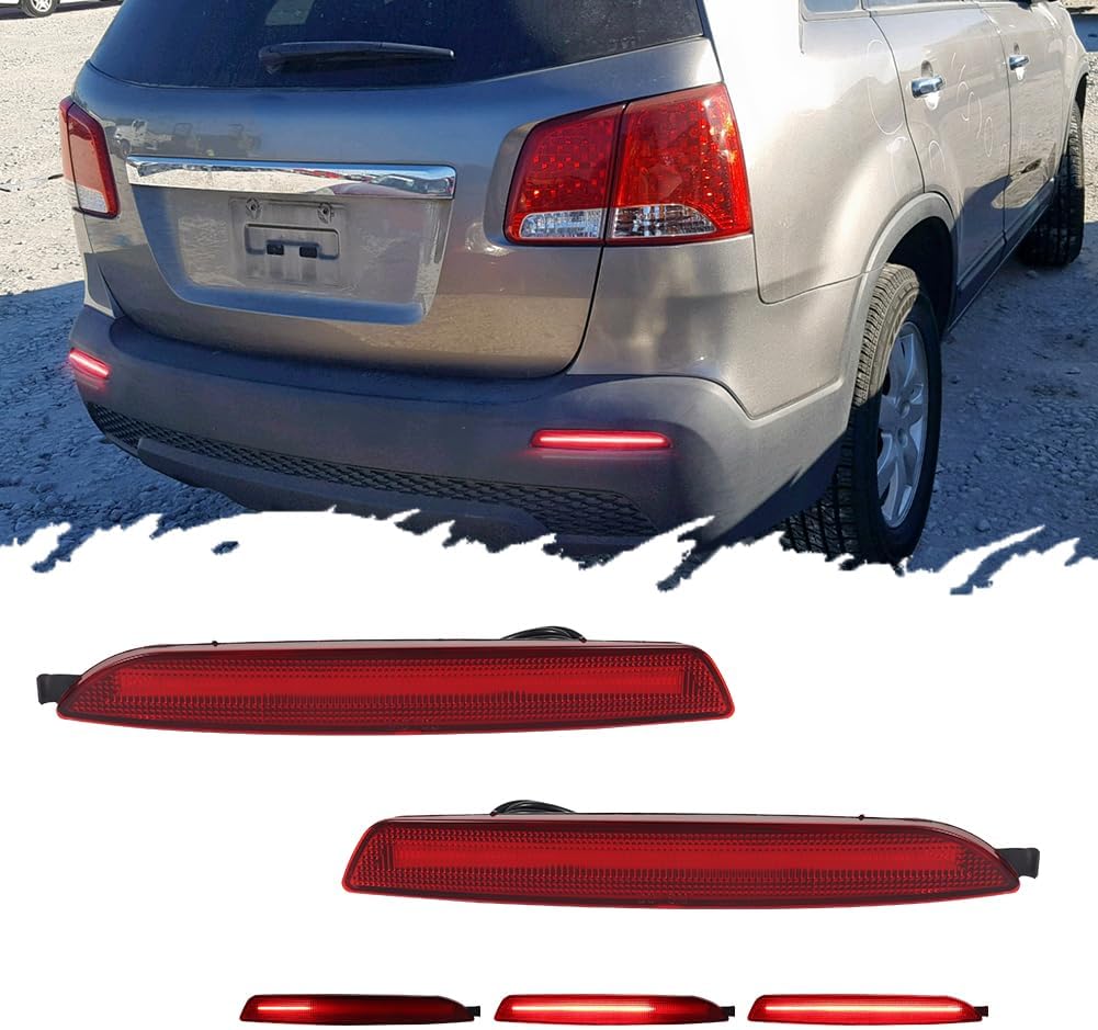 For 2011 2012 2013 Kia Sorento Reflector Rear Bumper Tail Light Brake lights Red Lens 3 in 1 LED