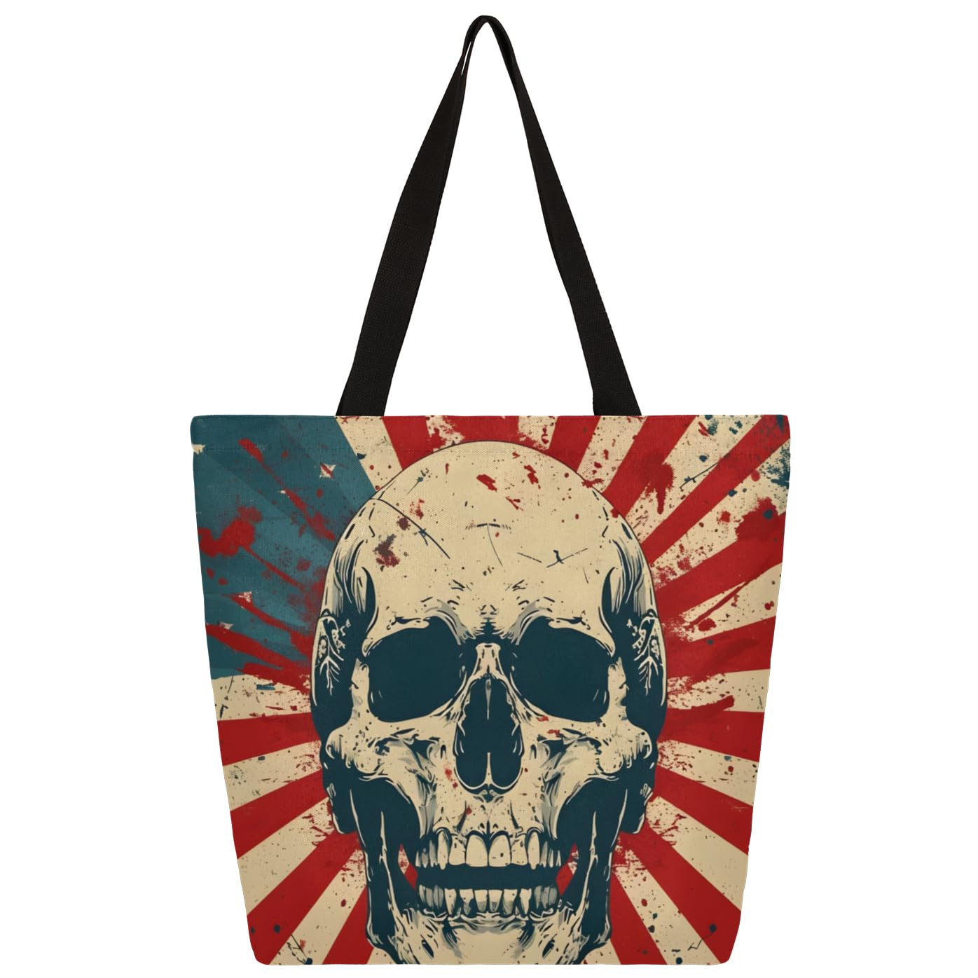 Mularoka Vintage Skull Large Capacity Canvas Tote Bag Stylish Handheld Shoulder Bag Reusable Shopping Bag for Work Travel Beach Trips Shopping