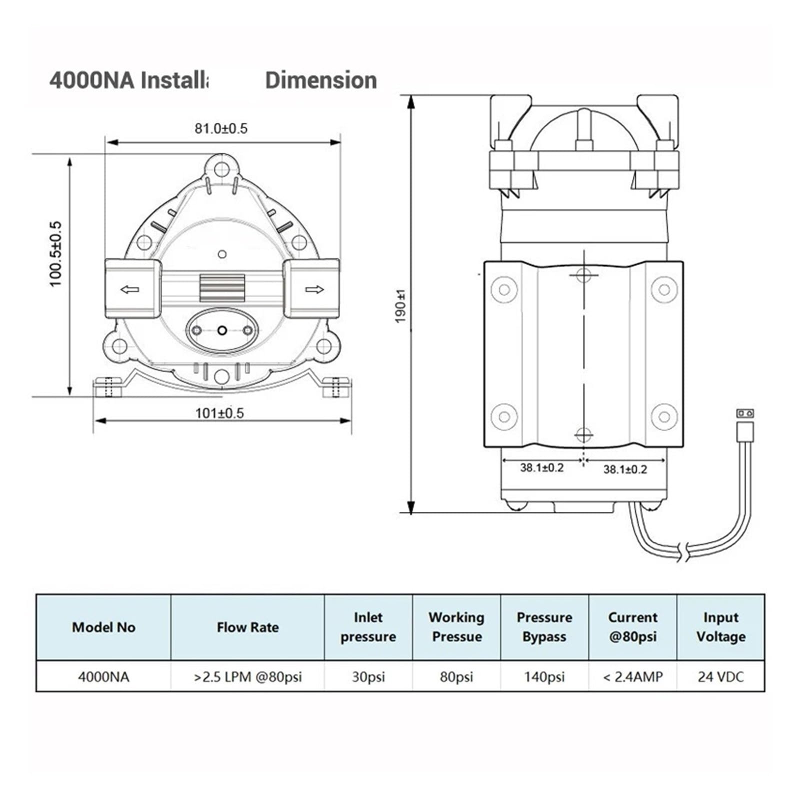 Bomba De Refuerzo De Filtro De Agua De Ósmosis Inversa 400GPD, Sistema RO De Alto Flujo TYP-4000NA For Agua Potable Purificada(With fitting)
