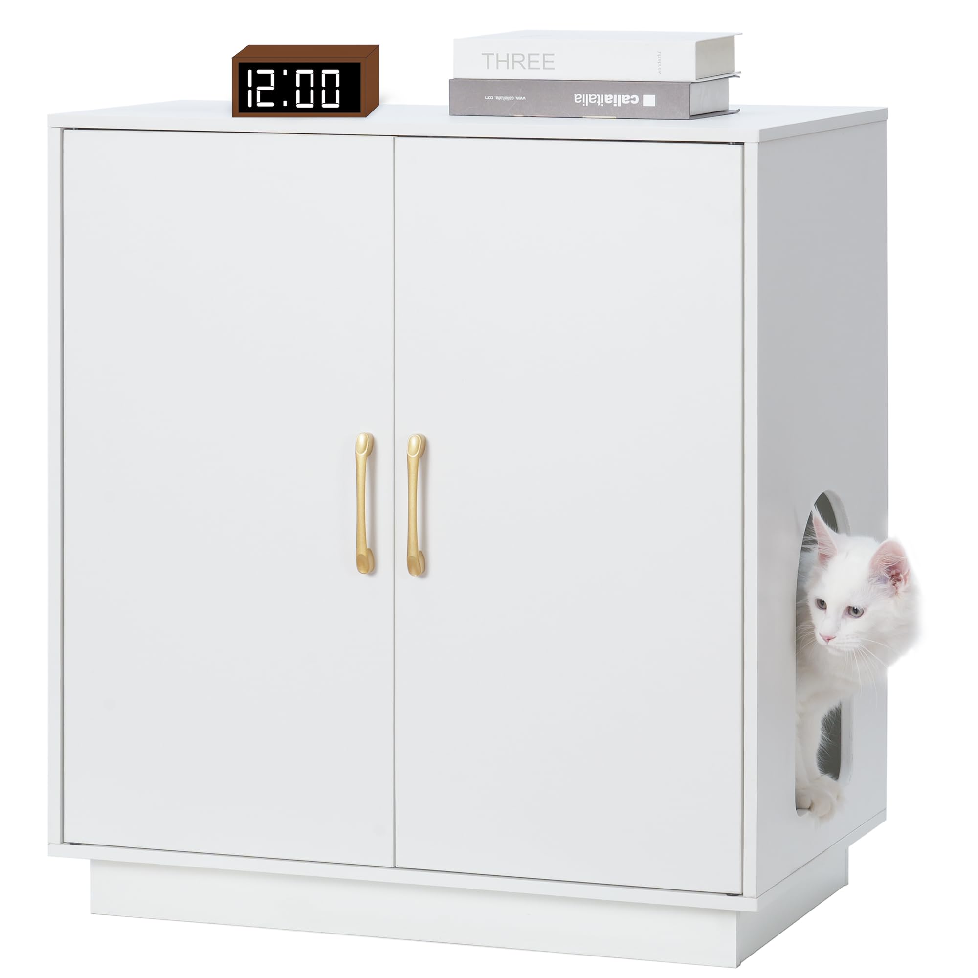 Litter Box Enclosure, 30.9'' High Large Litter Box Furniture, Modern Cat Litter Box Enclosure with Hidden Storage, Side Table, End Table, White GCLB003WT