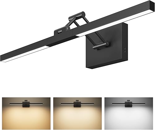 VONLUCE 3CCT - Lámpara LED de tocador de baño de 24 pulgadas, luces de tocador modernas con cabezal giratorio de 360 y brazo oscilante, lámpara de
