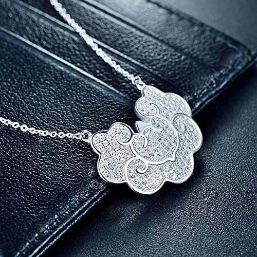 XAYN Diamond Xiangyun Long Life Lock Pendant Necklace Jewelry 925 Sterling Silver Necklace Cute Female Jewelry Simple Wild Necklace Ladies Necklace