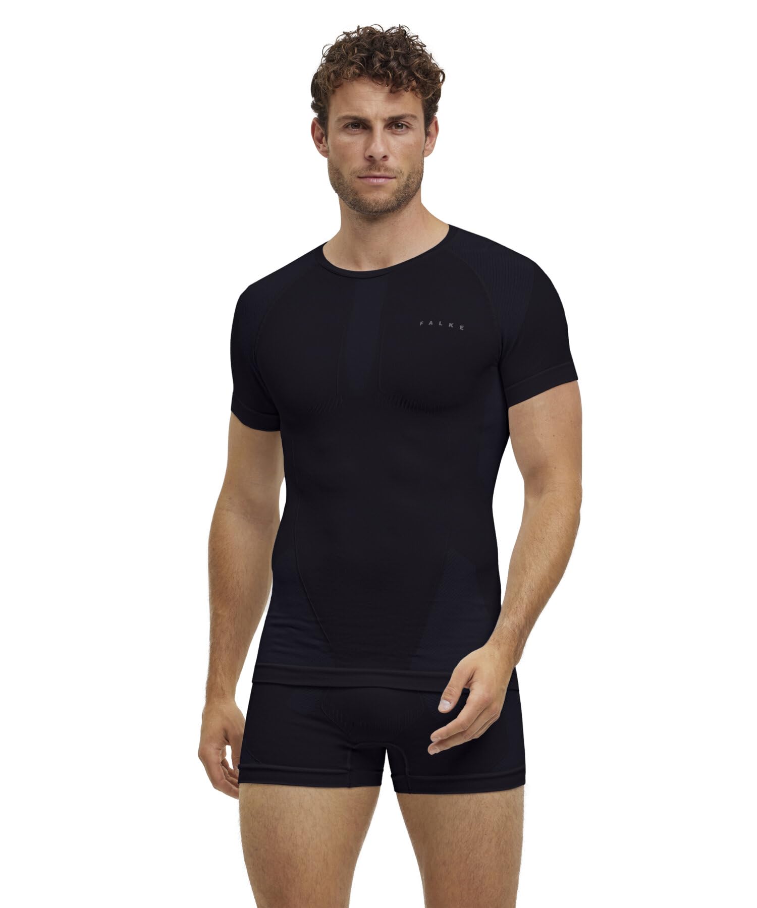 FALKE Mężczyźni Warstwa podstawowa (góra) Warm Round Neck M S/s Ts materiał funkcyjny szybkoschnące chłodzące 1 Sztuka, Czarny Black 3000, S