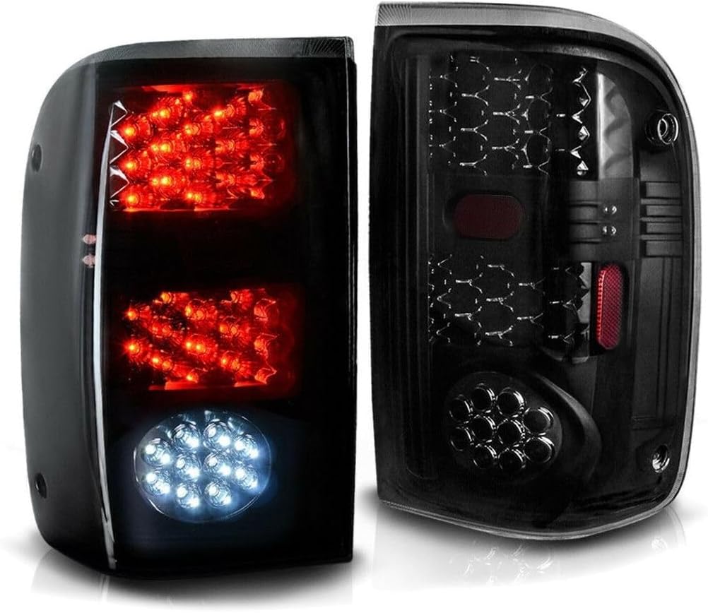 2pcs Tail Light Bulb Rear Left Right Side ABS Plastic Housing/Polycarbonate Lens Tinted Black Smoke Brake Lamps for Ford for Ranger 1993-2000