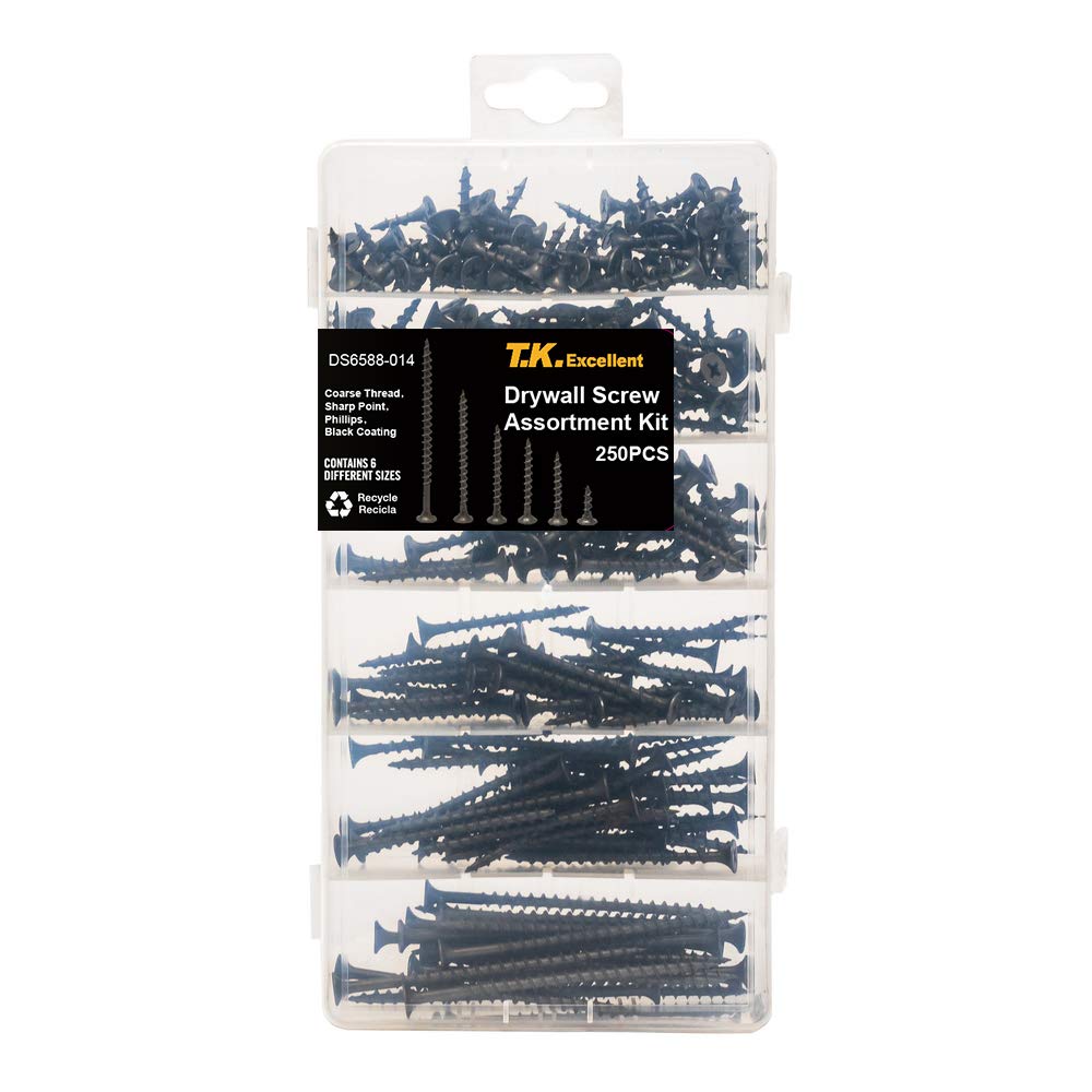 T.K.Excellent Drywall Screw Assortment Kit，250Pcs