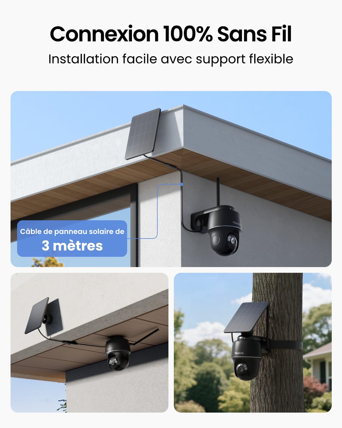 Reolink 5MP Camera Solaire Exterieur WiFi sans Fil, 2,4/5Ghz WiFi, 360° Camera Exterieur Batteries, Détection Personne/Véhicule/Animal, Audio Bidirectionnel, Siren, Argus PT+Panneau Solaire