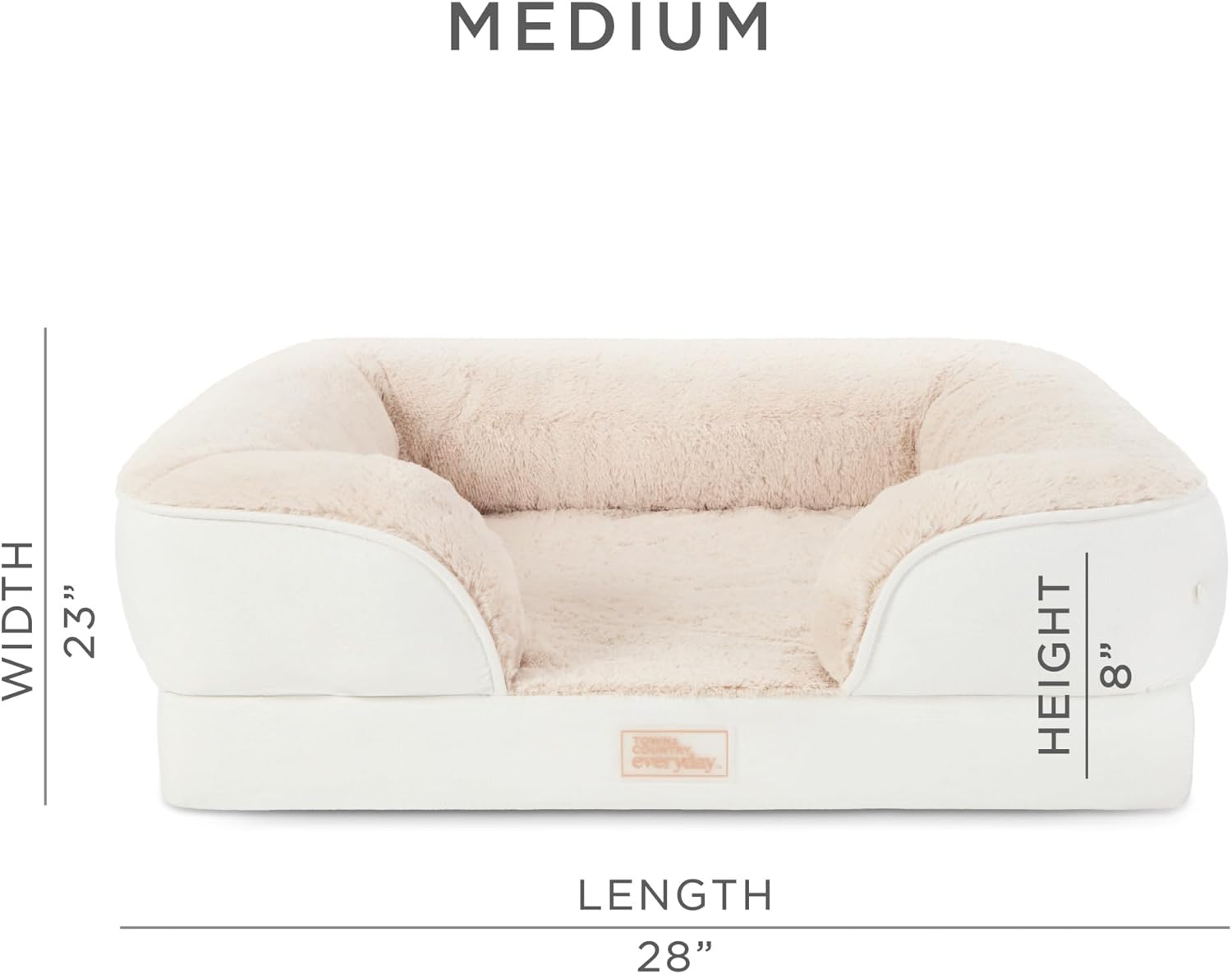 Town & Country Everyday CuddleTown Comfy Solid Bolster Sofa Pet Bed, Supportive & Calming Egg Crate Foam, Non-Slip Bottom, Machine Washable Cover, Cream, Medium 28"x23"x8"