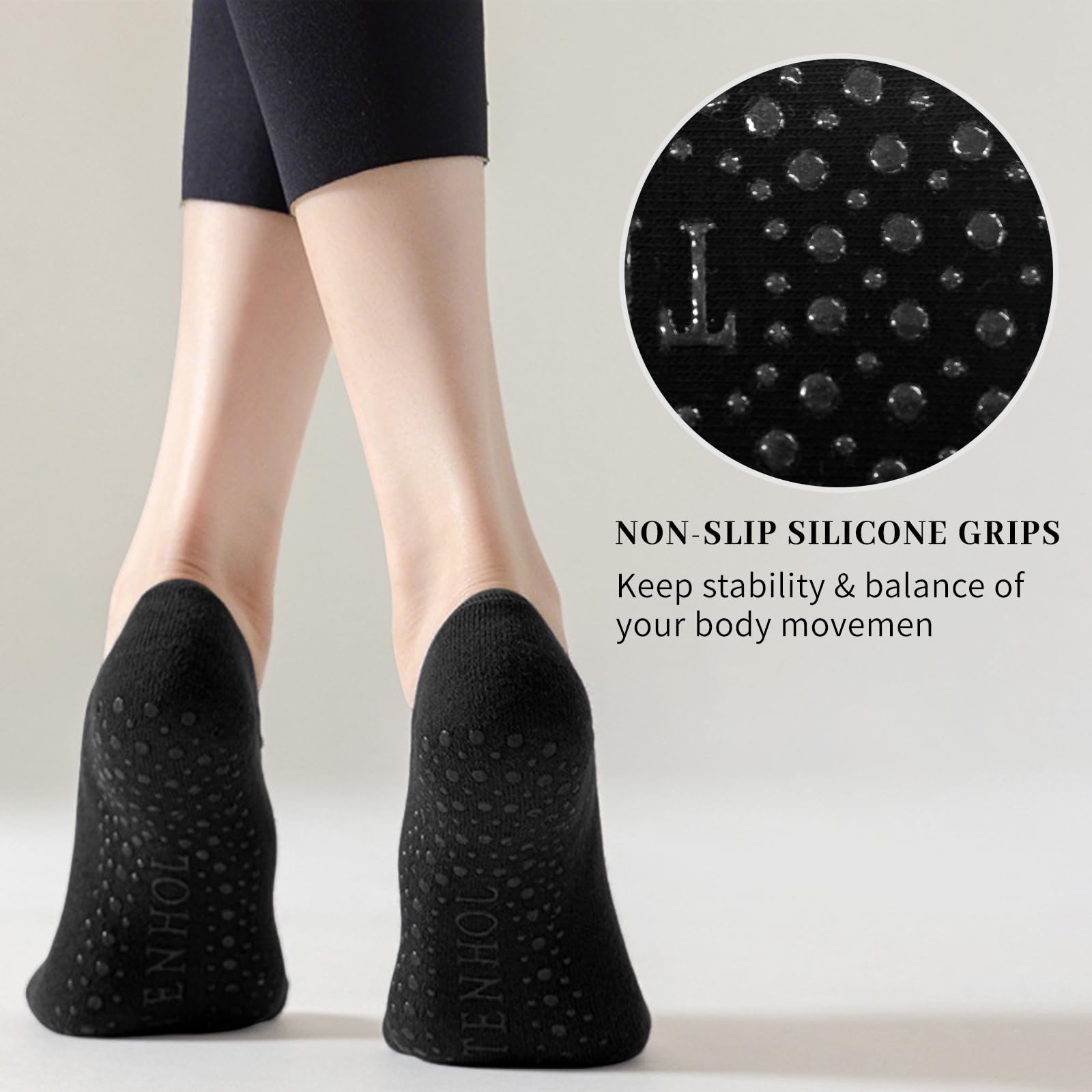 Chaussettes Antidérapantes Femme Pilates Coton Respirant avec Poignées Sangles pour Yoga Barre Ballet Danse Entraînement