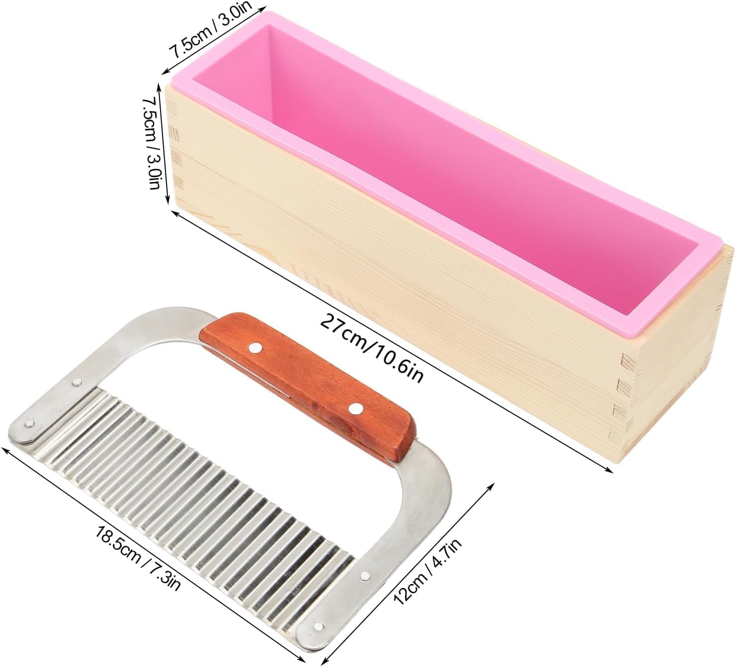 Rectangular Soap Mold Kit with Cutter, Silicone Loaf Soap Mold with Wood Box for Beginners for Homemade Craft