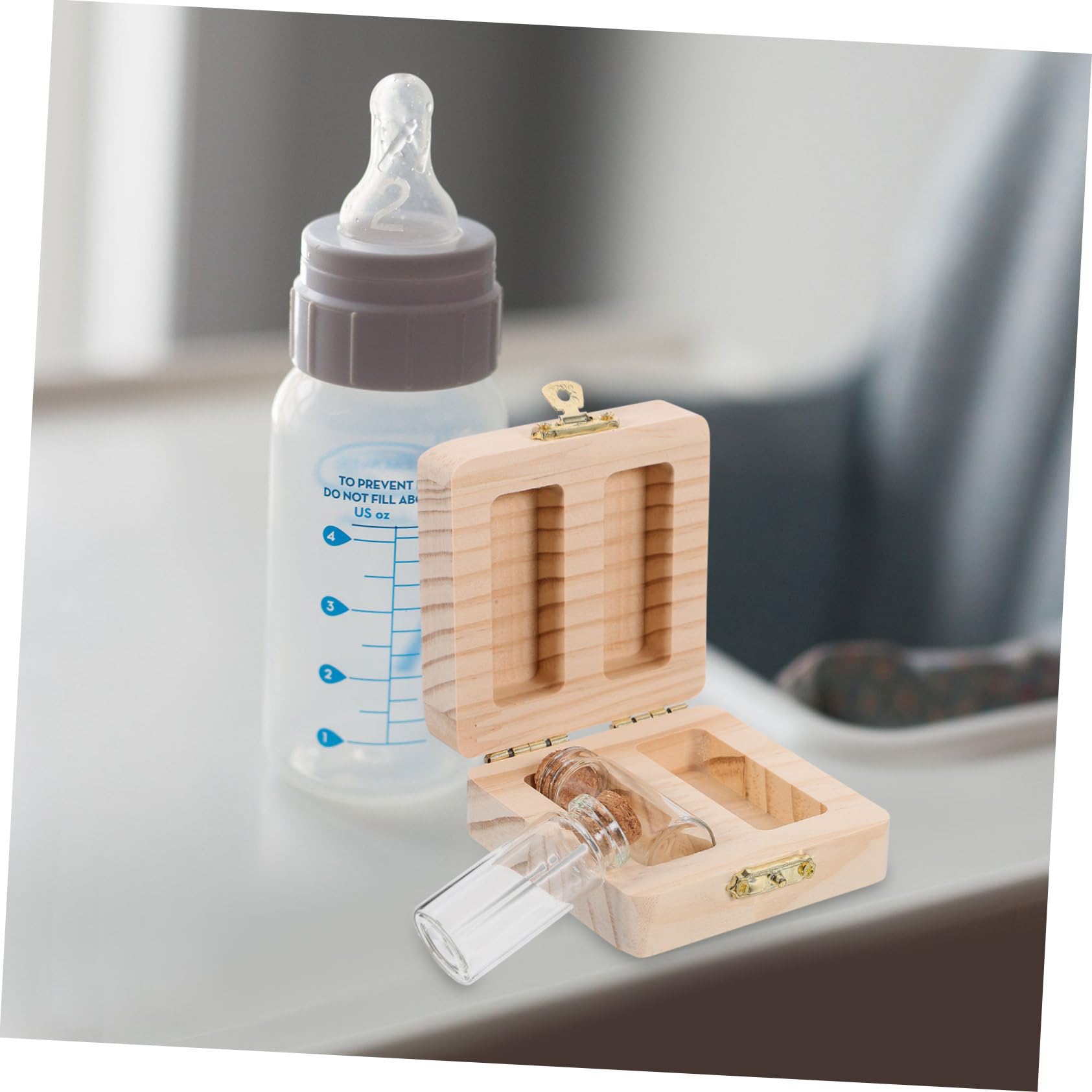 OUNONA 4piezas Caja De Almacenamiento De Recuerdos Para Bebés Organizador De Pelo Fetal y Cordón Umbilical Estilo Creativo De Madera Botellas De Conservación Botellas