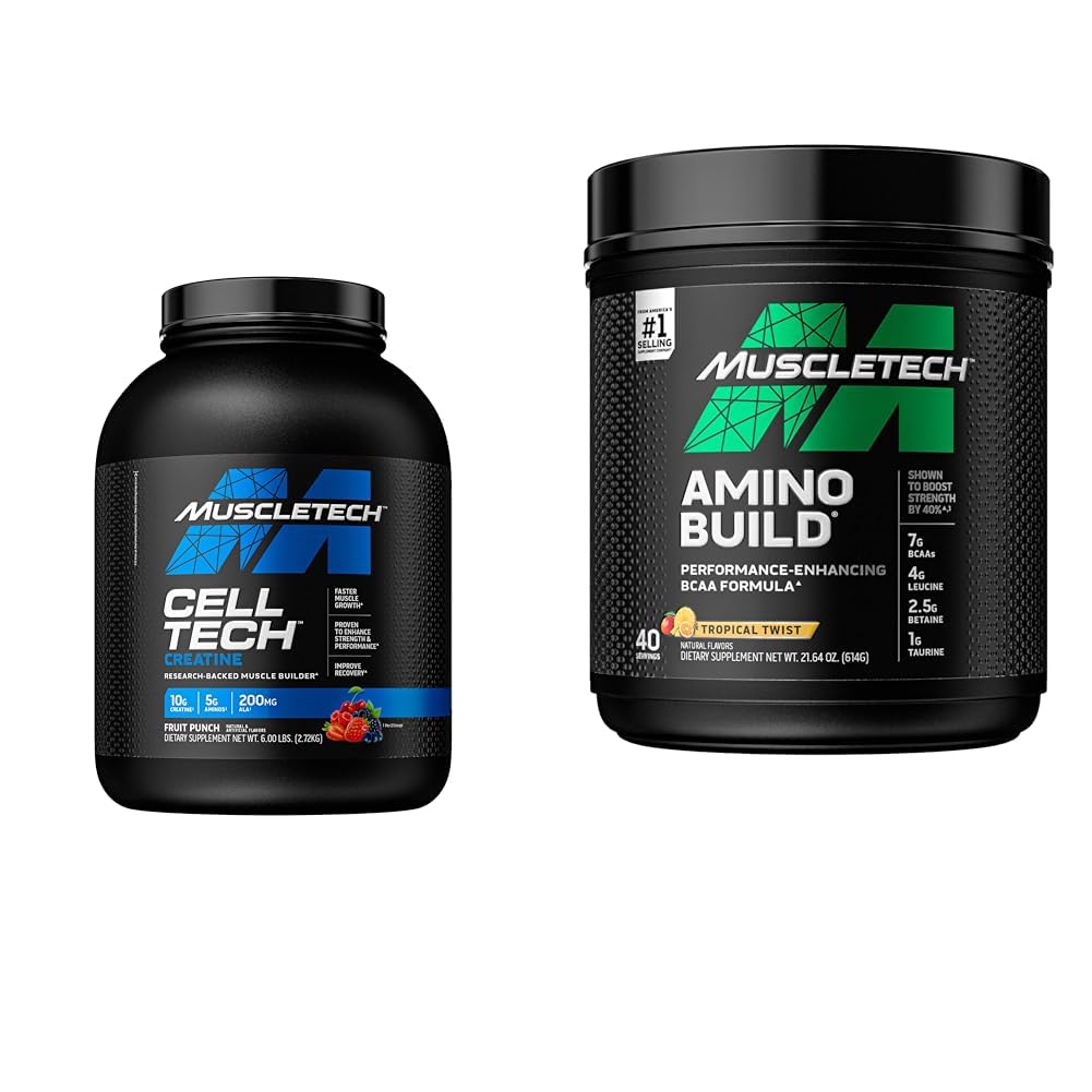 Creatine Monohydrate Powder Cell-Tech Creatine Powder | Post Workout Recovery Drink & BCAA Amino Acids + Electrolyte Powder, Amino Build, 7g of BCAAs + Electrolytes