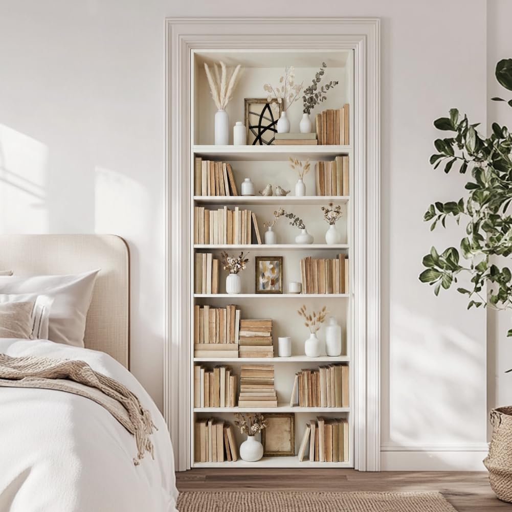 arricraft 2 Pcs Self-Adhesive Door Sticker, Simulated Bookshelves — image 1