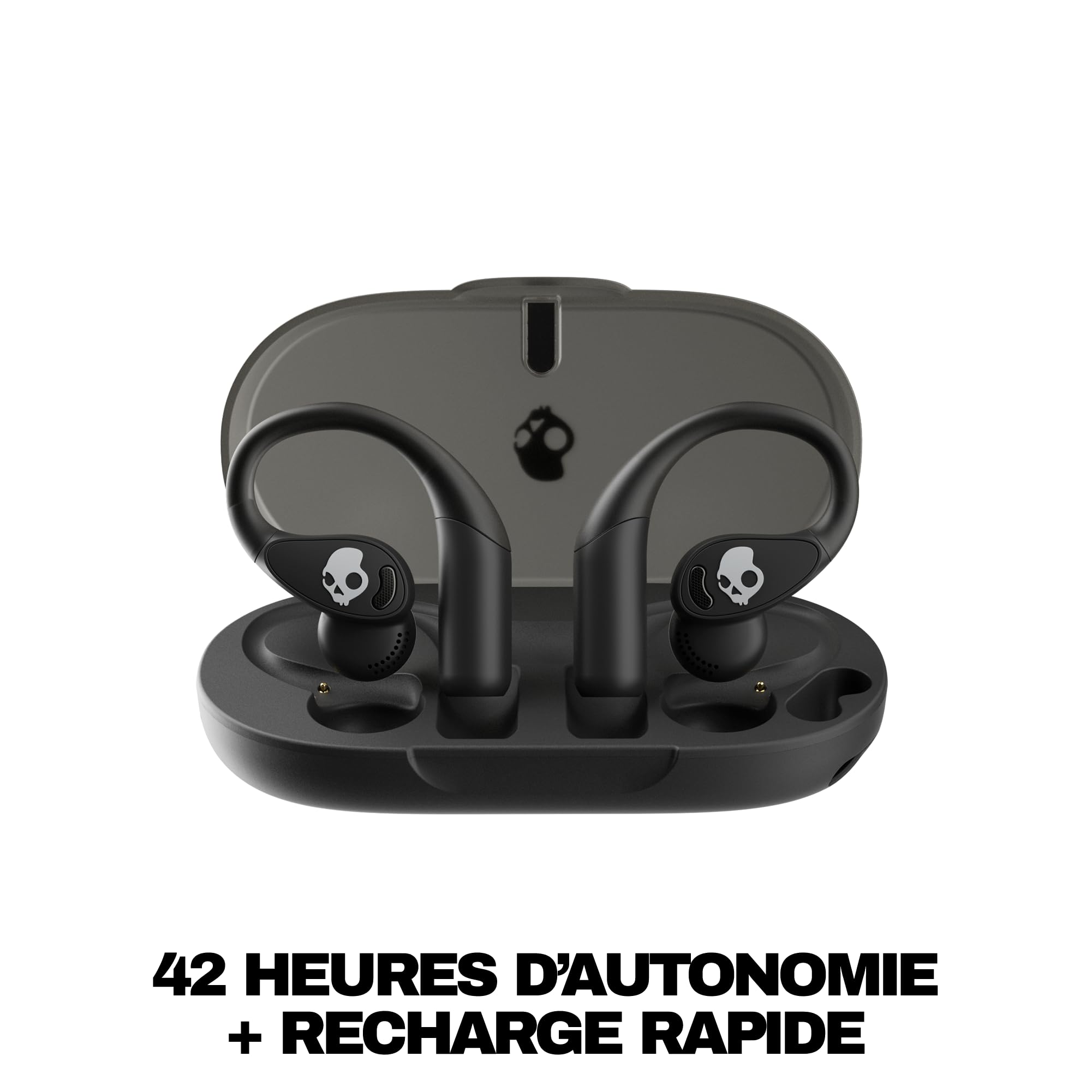 Skullcandy Push 540 Open Écouteurs Bluetooth Ouverts sans Fil, Casques, Résistants à la Sueur et l’Eau, 42 Heures d’Autonomie, Tour de Cou Amovible, Sécurisés - Noir