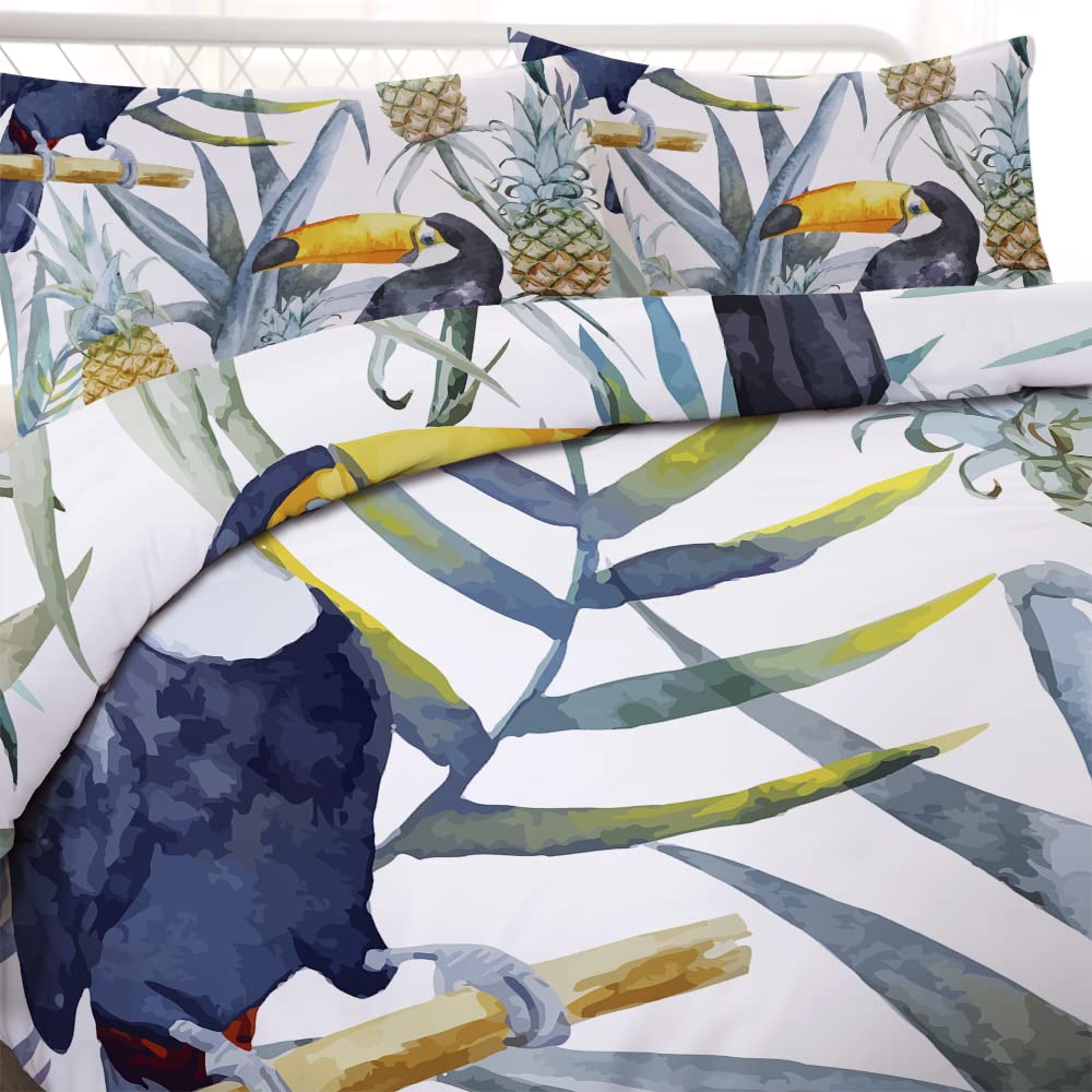 Lunoroey Tropical Duvet Cover Double Bed Toucan Bird Pineapple Print Bedding Set including Pilowcase Soft Easy Care Quilt Cover Set including Zipper Closure - Image 3
