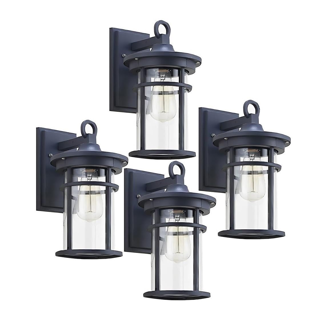 Outdoor Wall Lights Aluminum Outdoor Wall Light Black Lantern with Glass Shade Waterproof Porch Sconce for Courtyard Hallway Durable Porch(4 Pack)