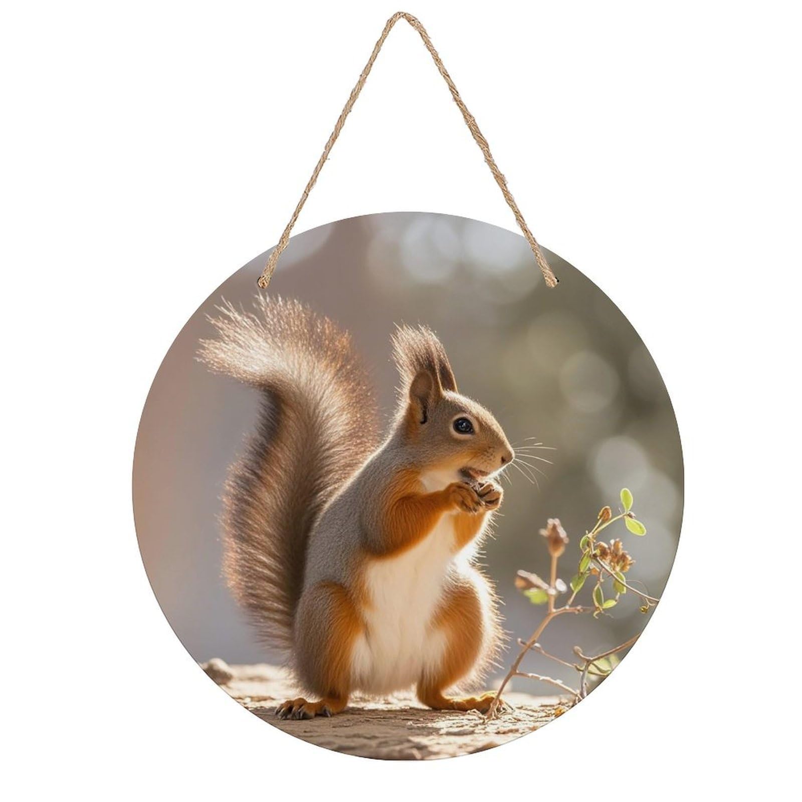 FekiLoot Squirrel Funny Animal Wall Art Decor Rustic Welcome Sign Round Wood Hanging Sign Decoration Wood Plaque Door Hanger Wooden Signs Wall Hanging Decor Housewarming Gift for Home Outdoor Indoor