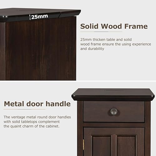 Miniatura 6 de Mesa auxiliar pequeña con estación de carga, puertos USB, bandeja extraíble oculta, mesa auxiliar con armario de almacenamiento, mesa decorativa