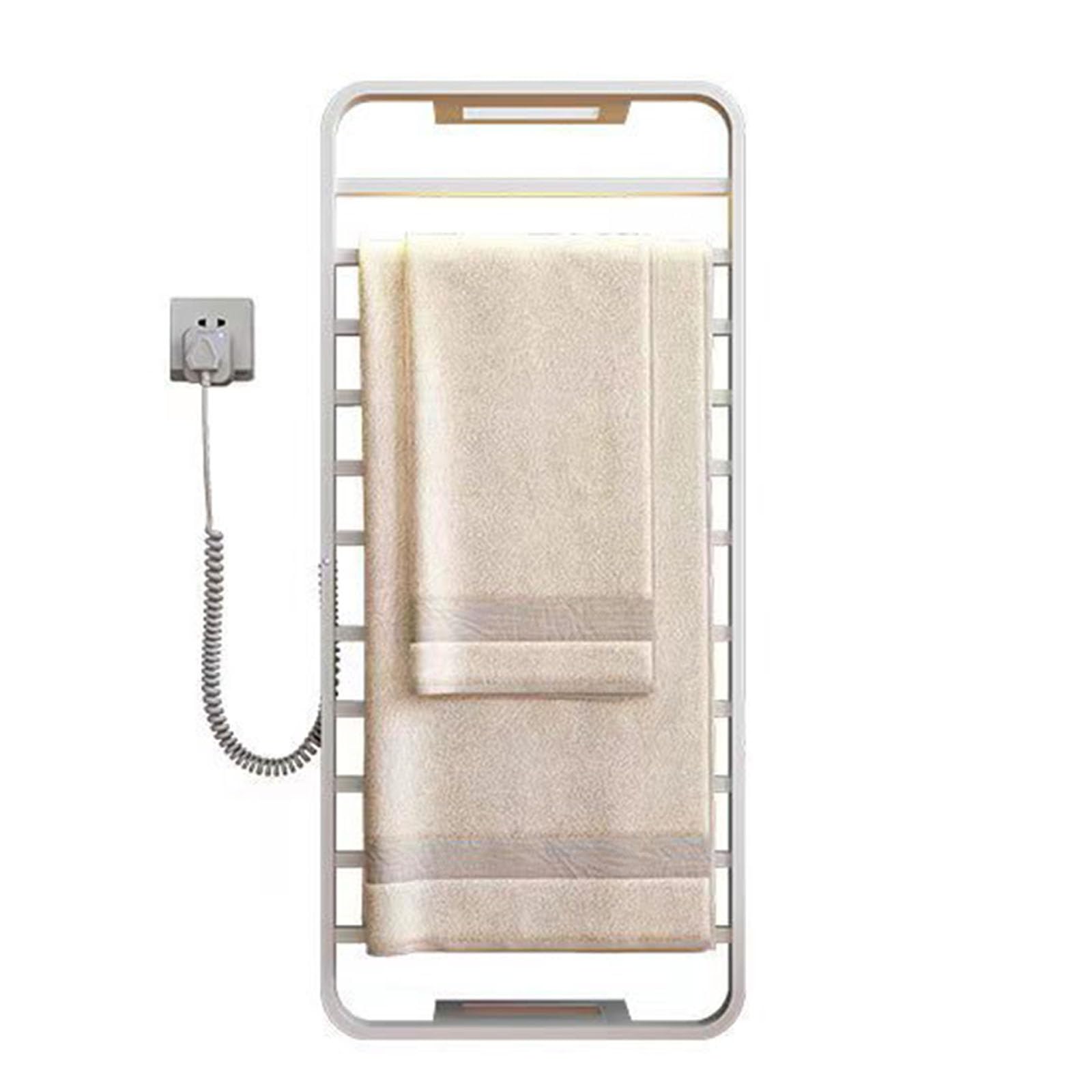 Toallero eléctrico de acero inoxidable blanco de pared con temporizador integrado de baño