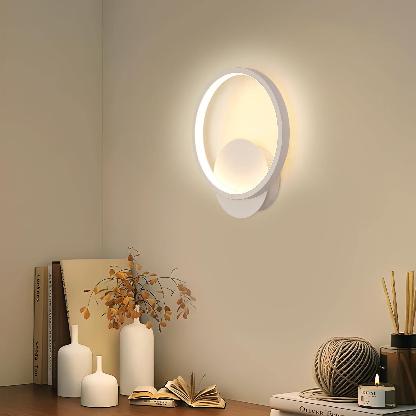 Riserva 12W apliques de pared modernos,apliques pared dormitorio Accesorios de iluminación para la sala de estar Dormitorio Baño Cocina Comedor, Blanco cálido