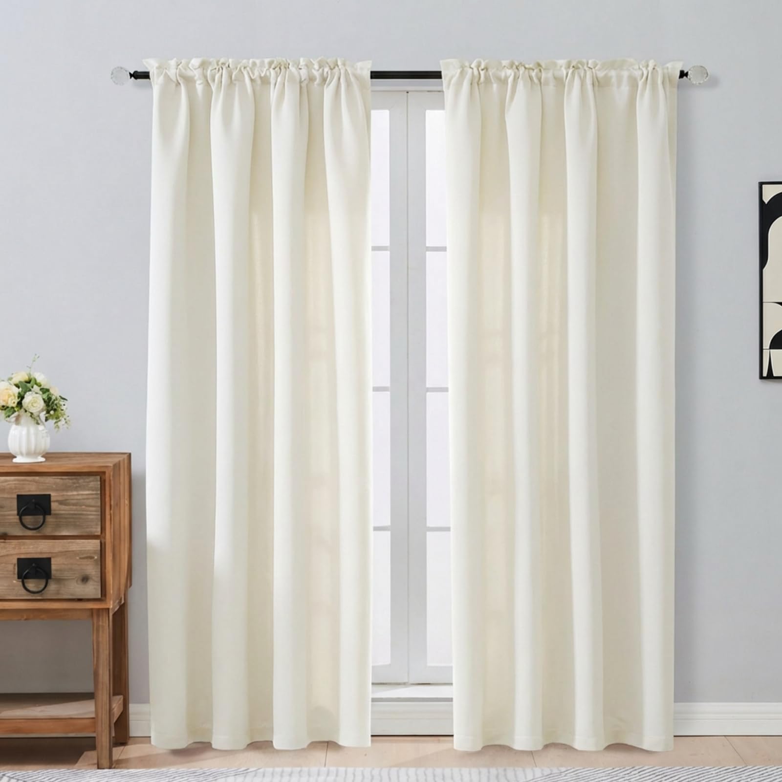 OVZME Light Beige Curtains for Bedroom 72 Inches Long 2 Panels Set, Solid Thermal Insulated Light Filtering Window Curtains for Living Room, Dual Rod Pocket Soft Window Drapes, 2x40Wx72L Inches