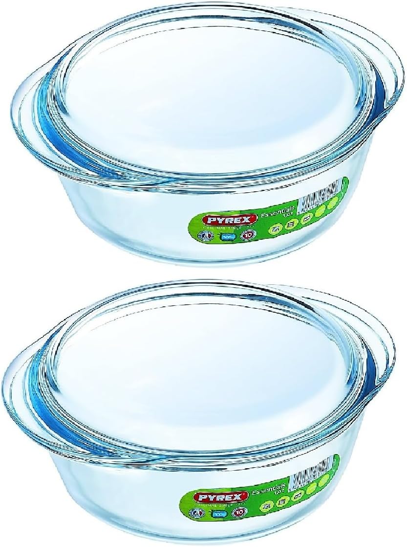 Pyrex Essentials Glass Round Casserole Dish with Lid 1.0L Transparent ...