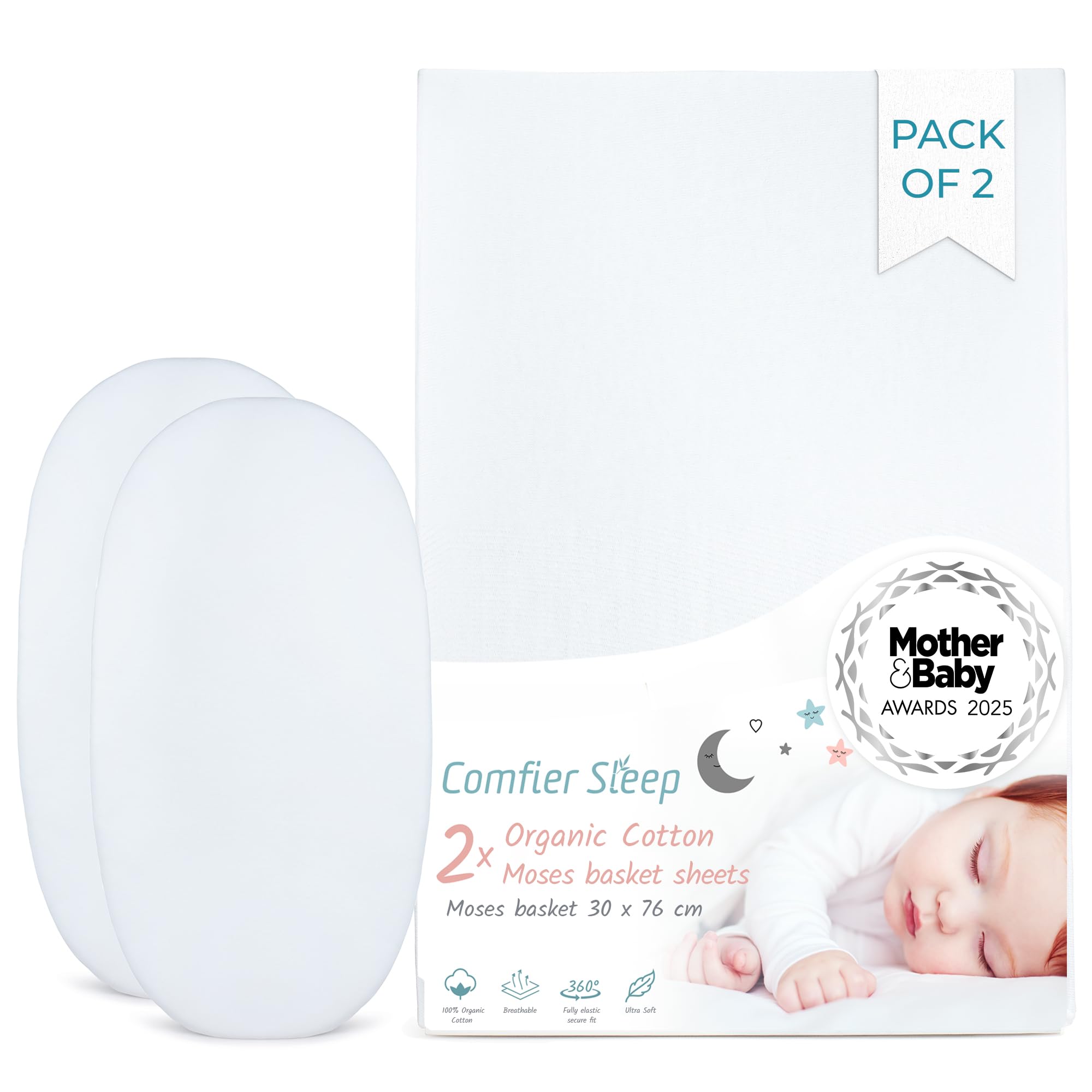 Next To Me Crib Sheets 51x85cm – Award-Winning 2 Pack 100% Organic Cotton Grey Bedside Crib Fitted Sheets – Soft Breathable Tutti Bambini CoZee Fitted Sheets for Daily Use — view 27
