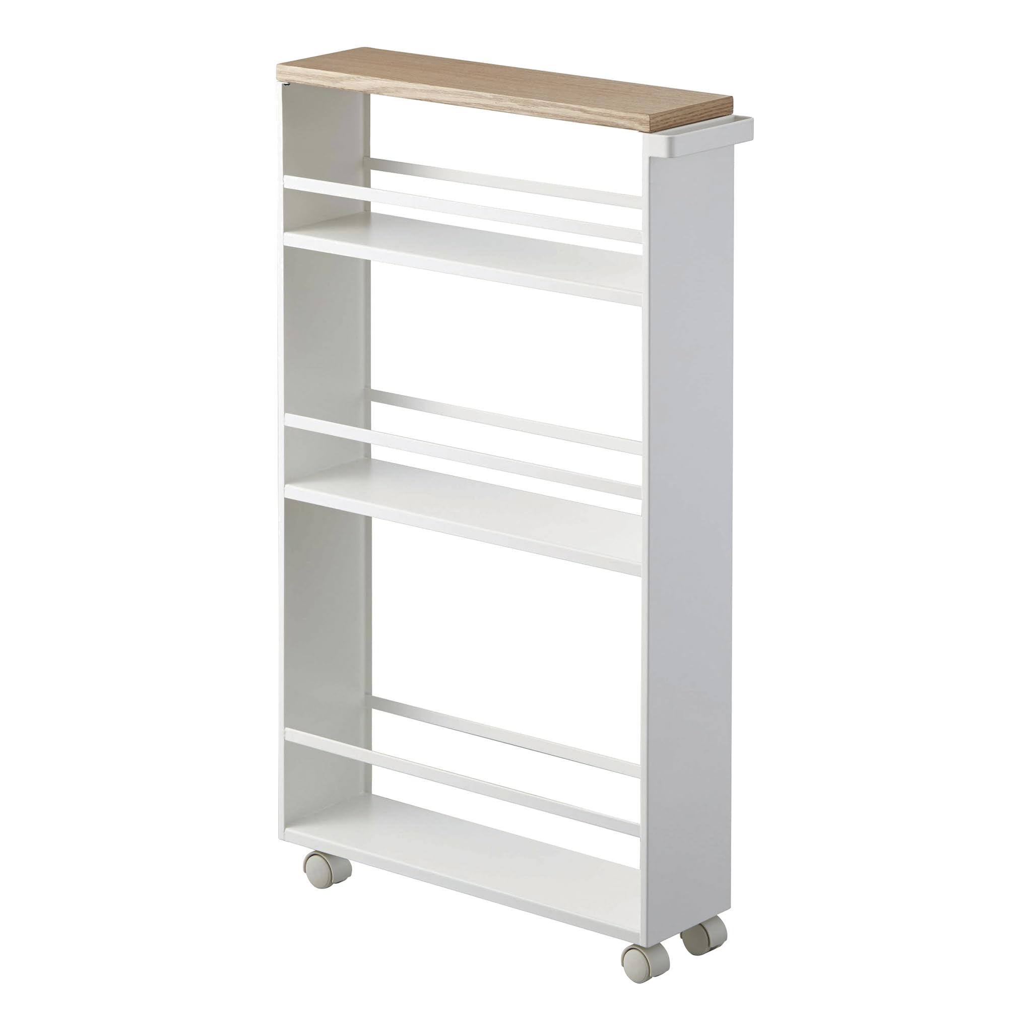 YAMAZAKI 3627 Tower Chariot de Service avec poignée, Blanc, Acier/Bois, Design Minimaliste