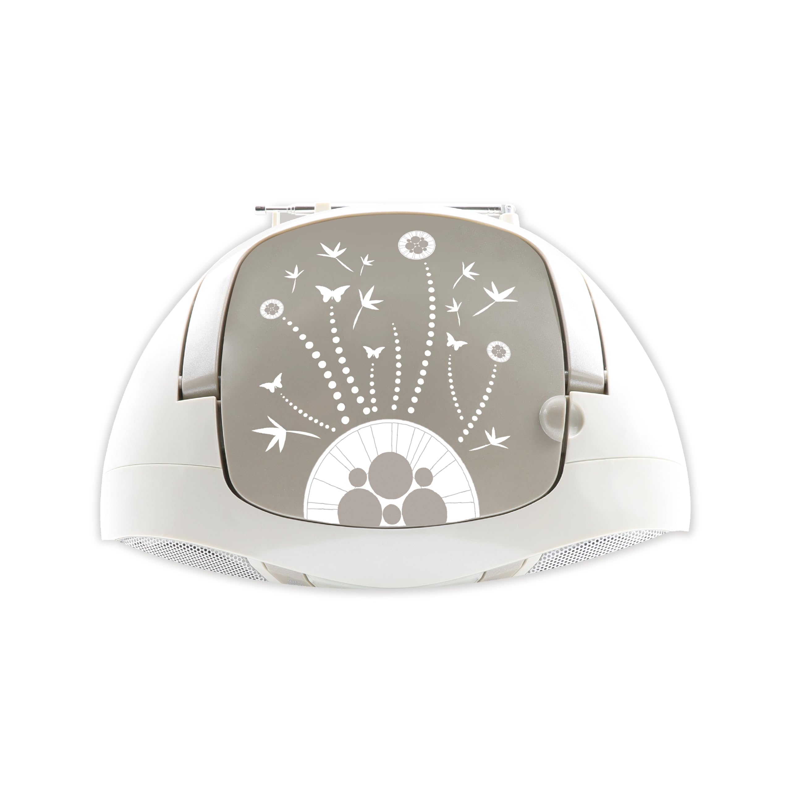 MOOOV Soft Grey, lettore CD portatile, riproduzione CD-R/CD-RW/CD-MP3, radio FM, porta USB, audio stereo 6W, impugnatura ergonomica, funziona su alimentazione o batterie