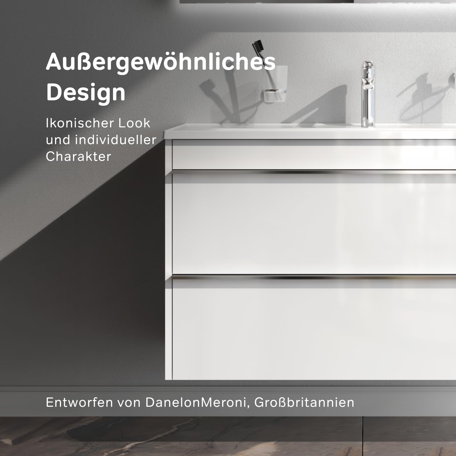 AM.PM HIT - Waschbeckenunterschrank Hängend mit Waschbecken, Badmöbel Set für Badezimmer & Gäste-WC, Waschtischunterschrank mit 2 Schubladen, Weiß glänzend (100/58 cm)