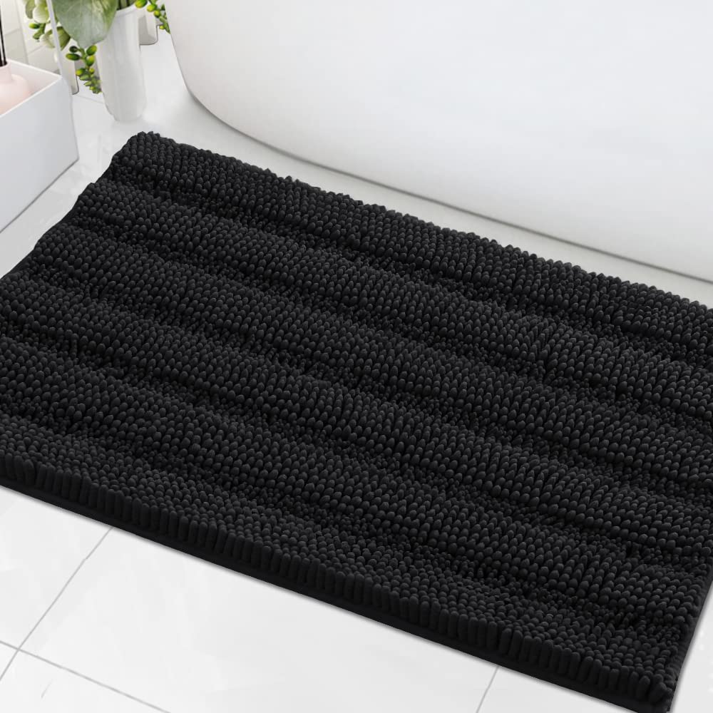 H.VERSAILTEX Bath Mats for Bathroom Non Slip Extra Thick Chenille Striped Bath Rug 24" x 36" Absorbent Non Skid Fluffy Soft Shaggy Rugs Washable Dry