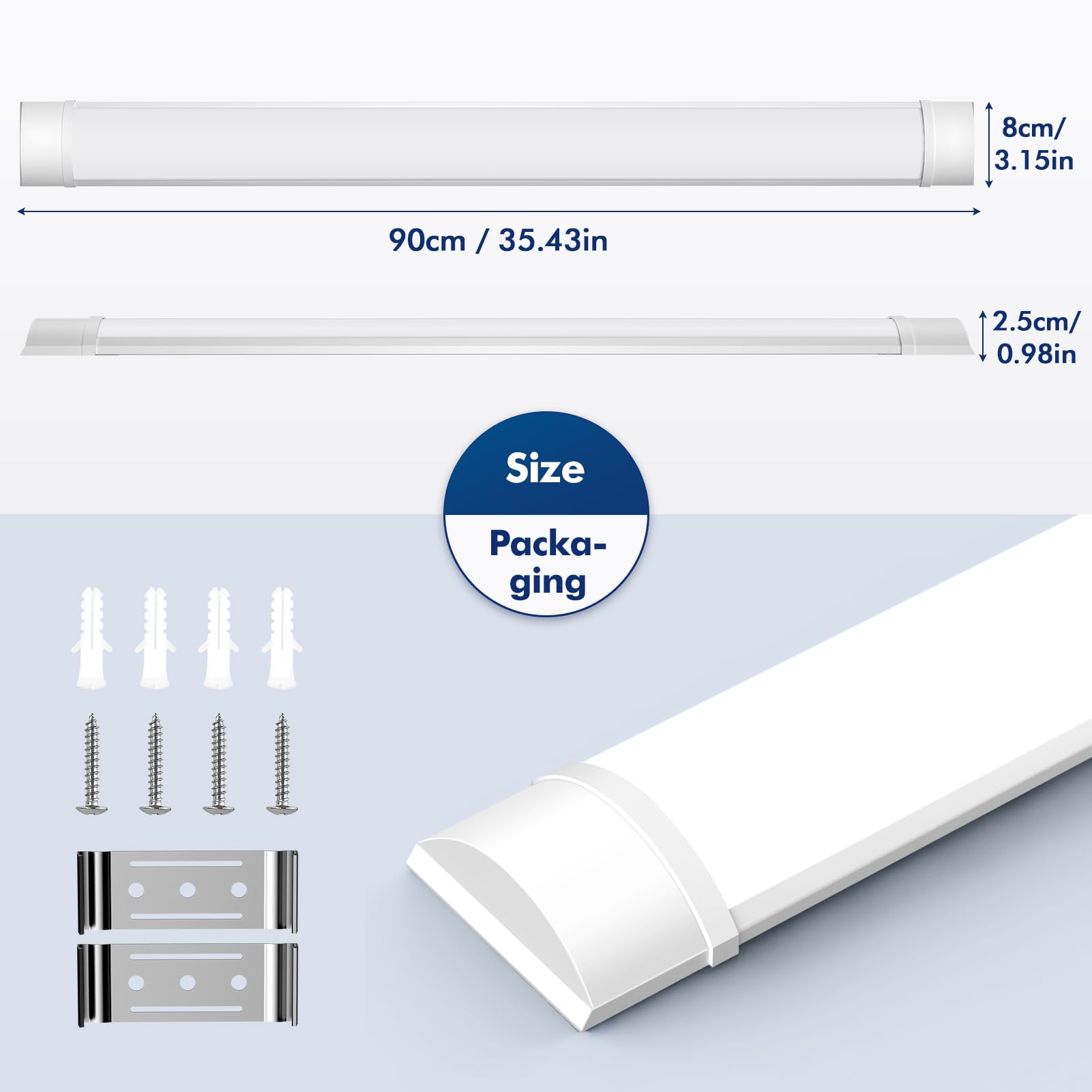 4er Feuchtraumleuchte LED 90CM, Kellerlampe 30W 3000LM, GaragenLampe Kaltweiss 3000K, Röhre Lampe IP65 Wasserfest, Werkstattlampe Deckenleuchte, Feuchtraum Leuchte für garage Werkstatt Keller