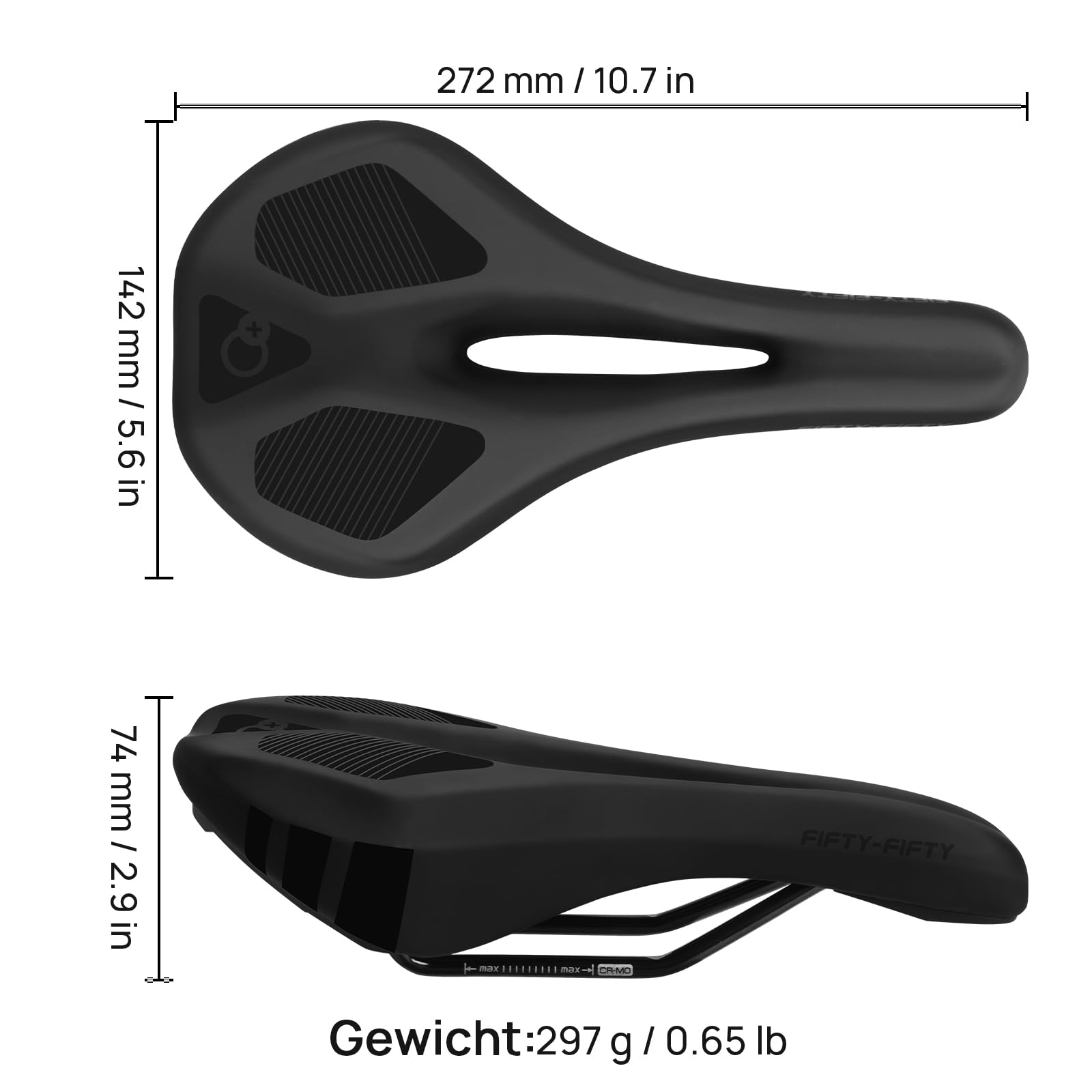 FIFTY-FIFTY Fahrrad Sattel, Komfortabler Memory Foam MTB Sattel, Atmungsaktiver wasserdichter Fahrradsattel für Männer und Frauen, Kompatibel mit MTB, Rennrad, E-Bike