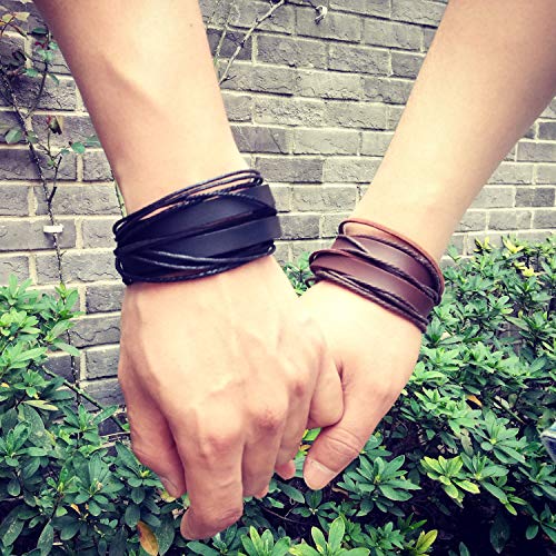 Frd.2Y C0020 Genuine Leather Bracelet For Women & Men,Unisex Multilayer Leather Adjustable Bracelet Cuff Wrap Multicolor Rope Wristband thumb #5