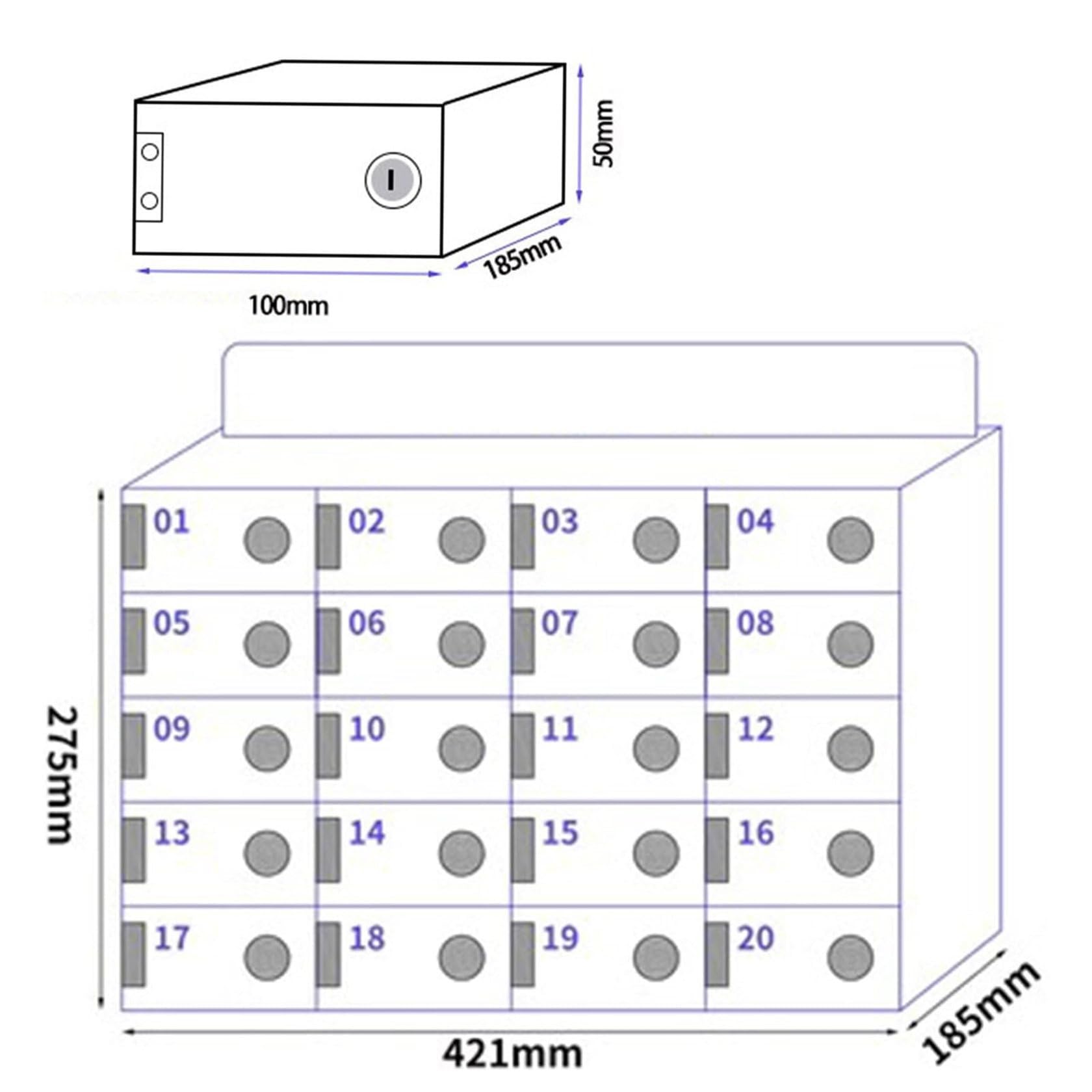 Caja de acrílico para teléfono con 50 ranuras, almacenamiento seguro de dispositivos móviles montado en la pared para aula, oficina, gimnasio y eventos, organizador duradero seguro para teléfono