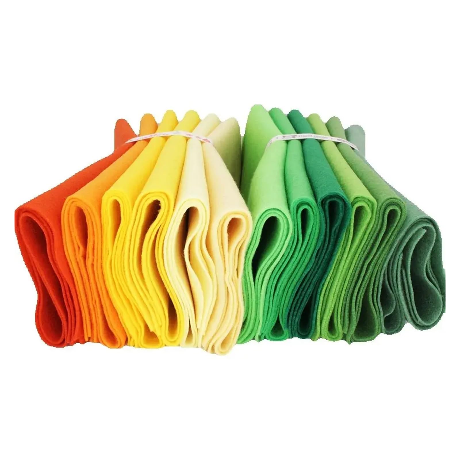 Tejido De Fieltro Fieltro verde y amarillo de 25 cm x 28 1,2 mm grosor for manualidades, costura confección. Material: poliéster. Paquete 12 unidades