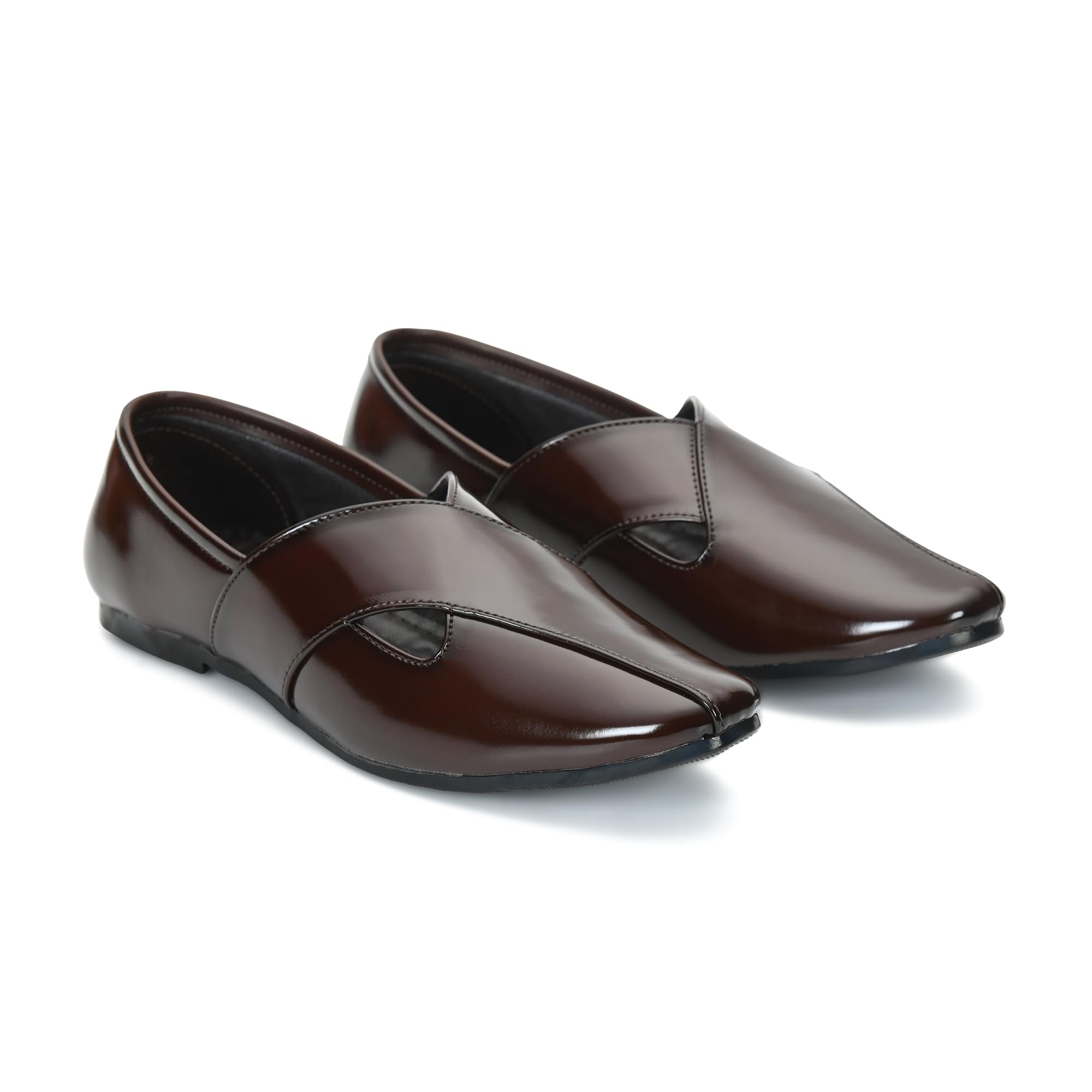 Men's Faux Leather Criss-Cross Mojari Style Slip-On – Ethnic Loafers with Comfortable Fit & TPR Sole for Traditional and Casual Wear (Available in Black, Brown & Tan)-image-18