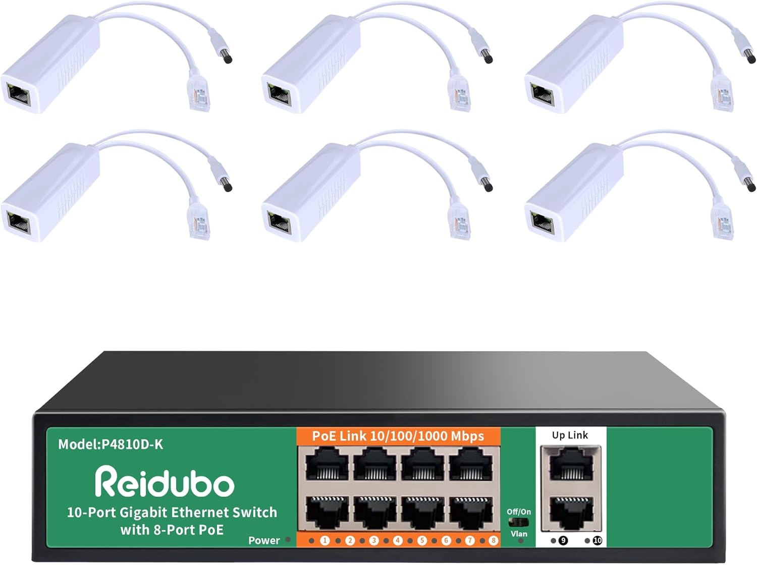 3 * 2 Pack Gigabit PoE Splitter Adapter,12V 2A Output,1000Mbps, IEEE 802.3AF/at & 8 Port Gigabit PoE Switch with 2 Gigabit Uplink