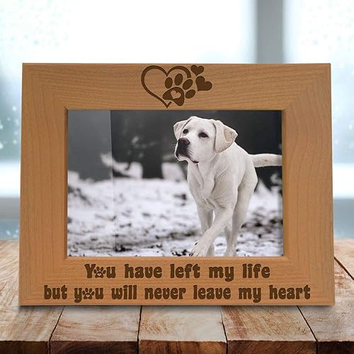 Miniatura 5 de KATE POSH Marco de fotos grabado de madera natural You Have Left My Life, but You Will Never Leave My Heart, huellas de patas en mi corazón, regalos