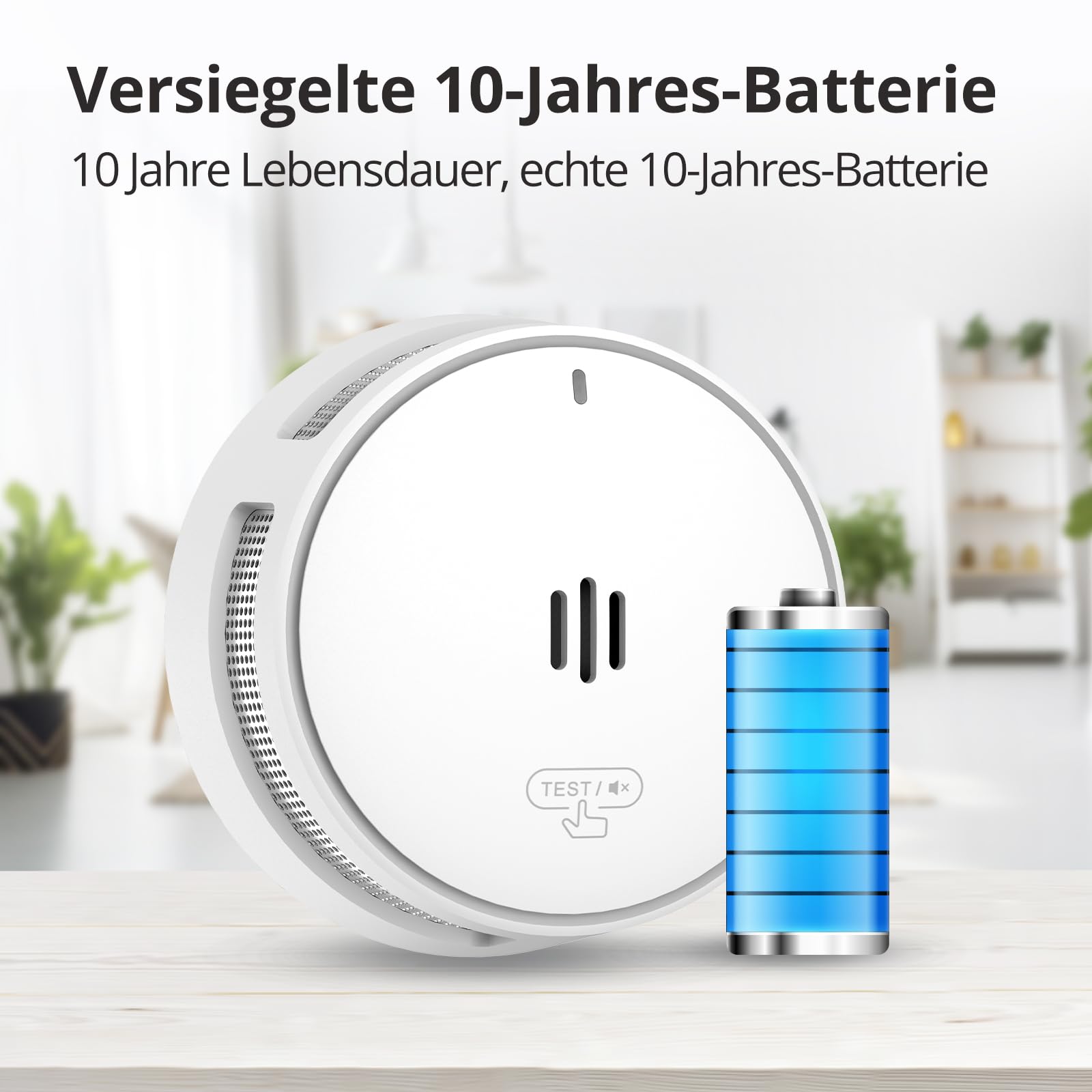 Rauchmelder 10 Jahre Batterie Feueralarm Stummschaltfunktion EN14604 5 Stück