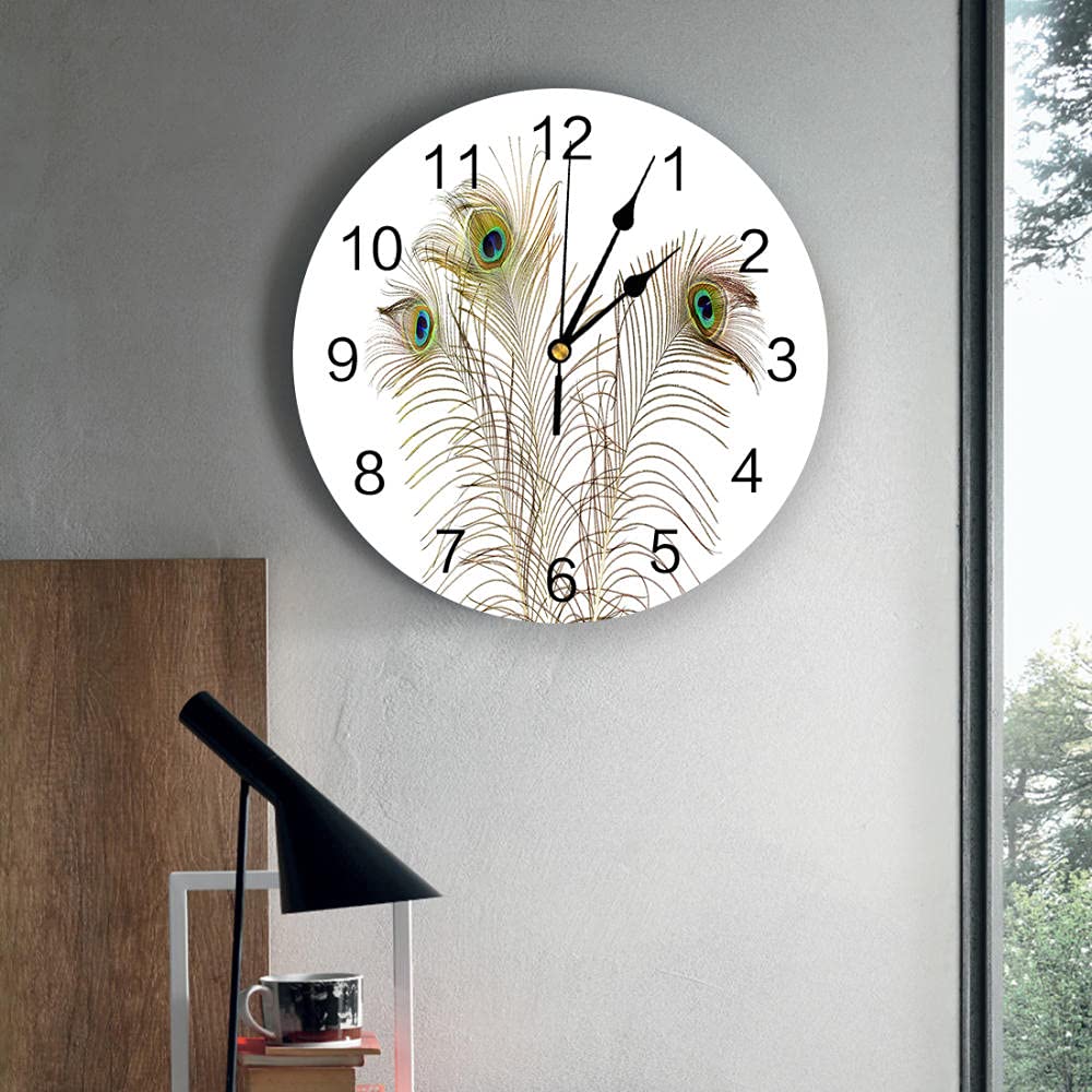 Orologio da parete decorativo con piume di pavone, 25,4 cm