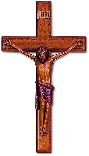 Crucifijo de pared de resina de madera de caoba de 16 pulgadas